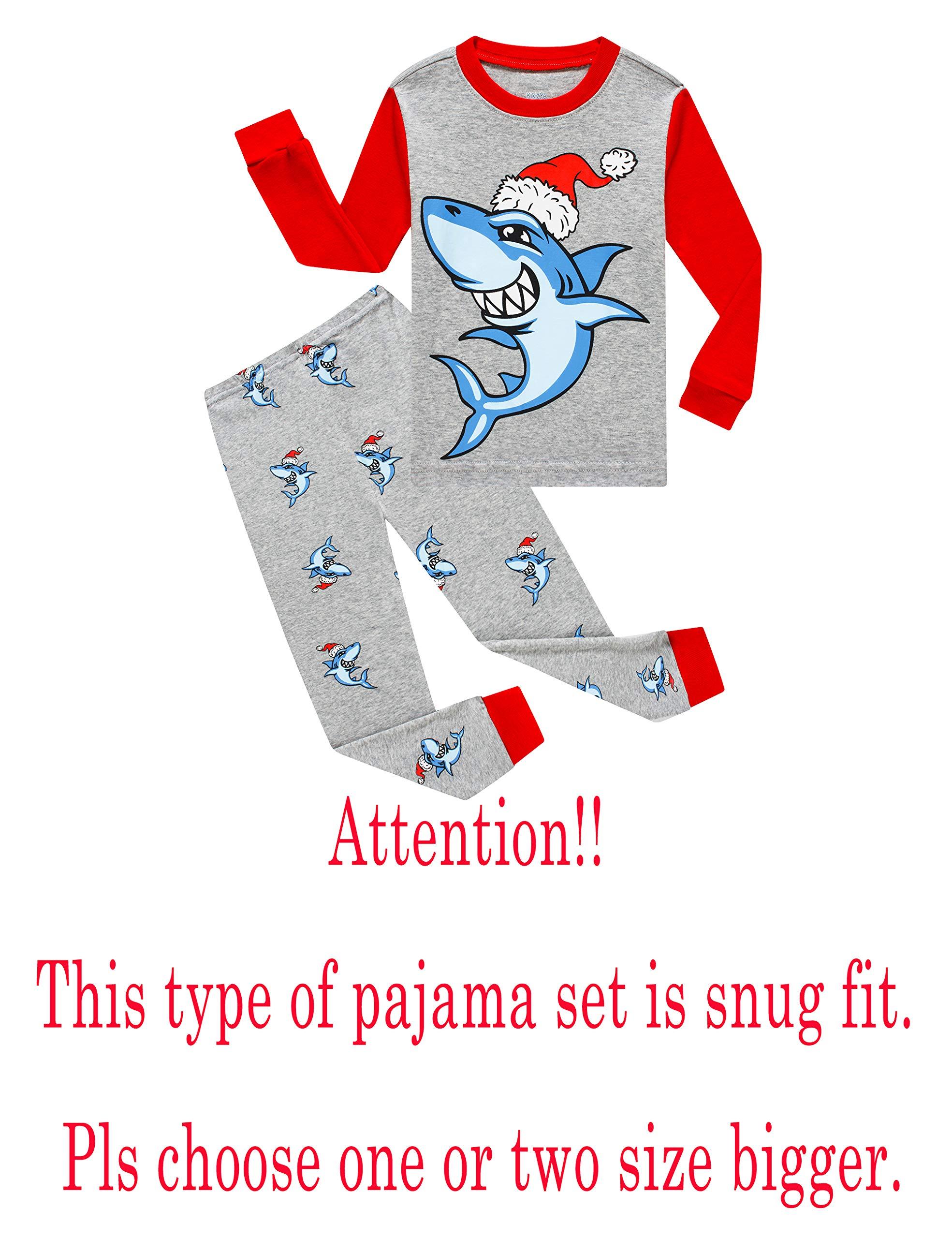 KikizYe KikizYe Christmas Shark Baby Boys Long Sleeve Pajamas 100% Cotton Pjs Holiday Grey Sleepwears Infant Size 18-24 Months