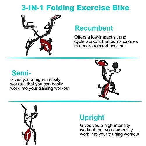 MTFY MTFY 3 IN 1 Magnetic Foldable Upright Exercise Bike, Workout Cycling Folding X Bike w/Hand Pulse Sensor, LCD Display, Large Backrest, Comfy Seat and Handles, Stationary Recumbent Bike (Pink)