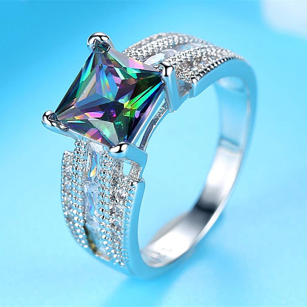 YAZILIND YAZILIND Square Shape Colorful Cubic Zirconia Wedding Engagement Rings Women Valentine's Day Jewelry(Size 7)