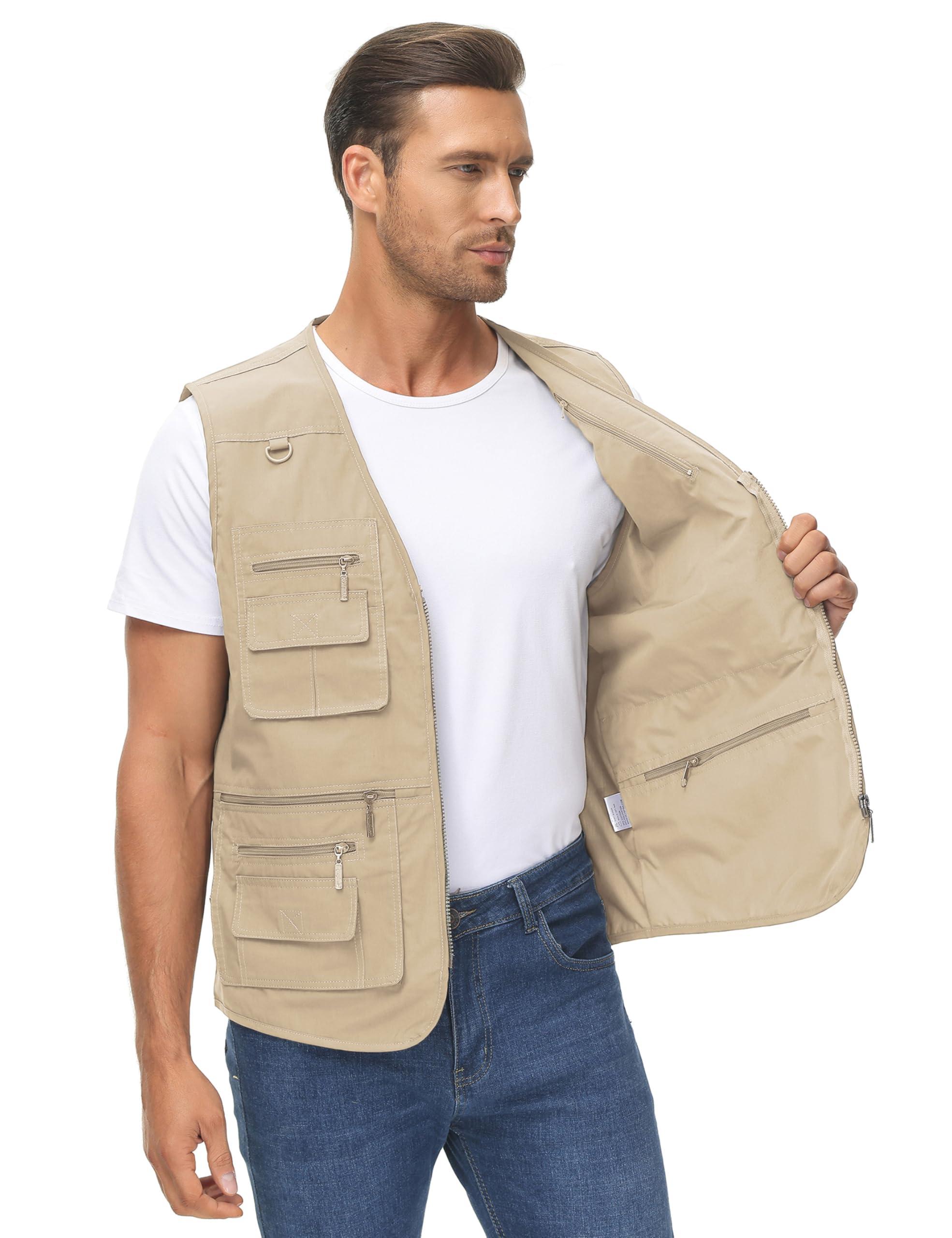 Lentta Lentta Men's Fishing Vest Summer Outdoor Lightweight Work Photo Vest 16 Pockets(Poplin LightKhaki-XL)