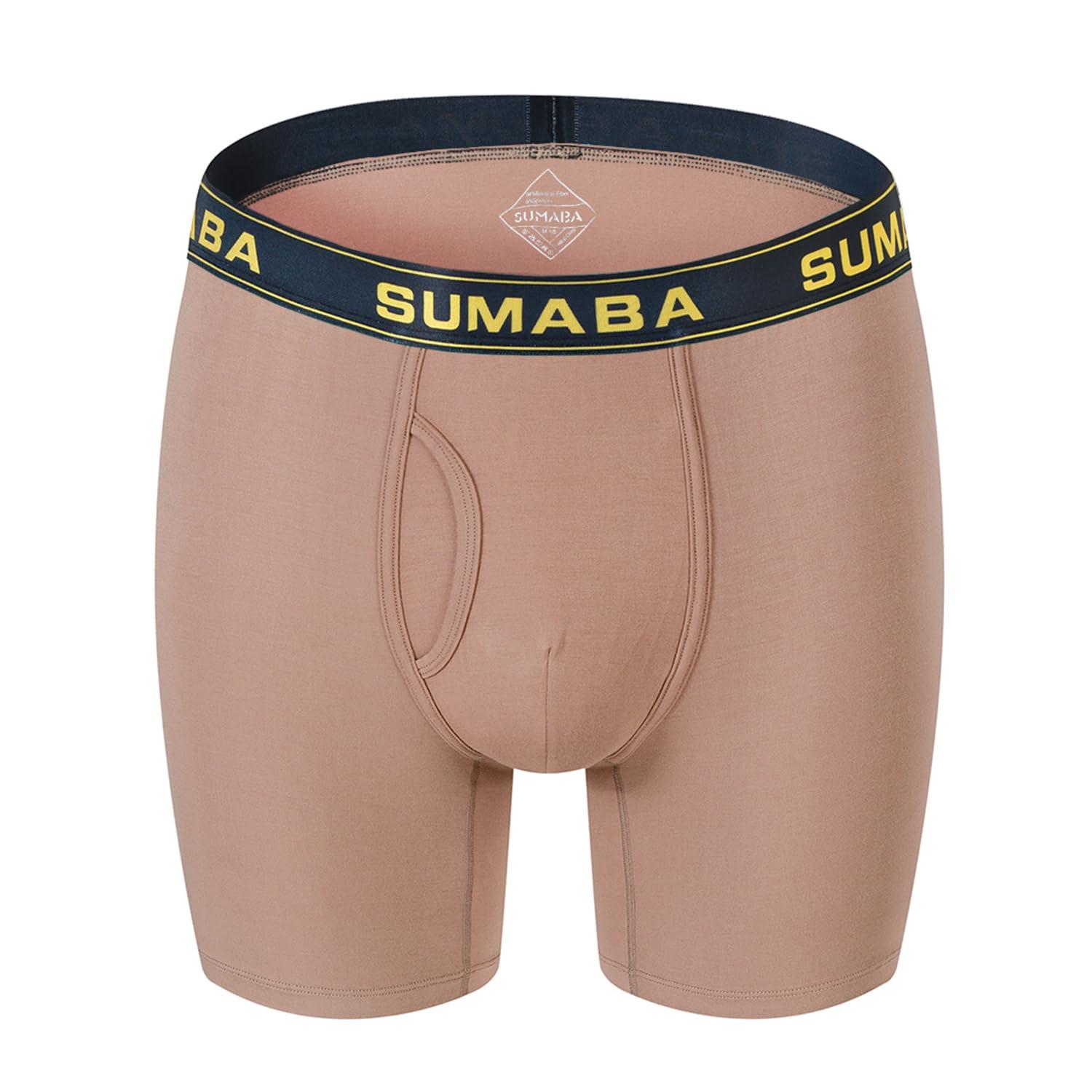 SUMABA SUMABA Mens Long Boxers Big & Tall Man Pouch Boxer Briefs Open Front Brown Trunks Underwear Soft Male Underpants Medium