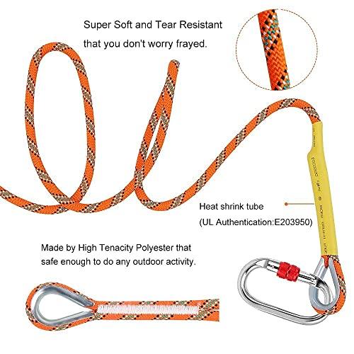 NTR 30M and 20M NTR Orange Outdoor Climbing Rope, 8mm Diameter Rock Climbing Rope with 2 Steel Hooks, Climbing Rope for Outdoors, Hiking Rope.