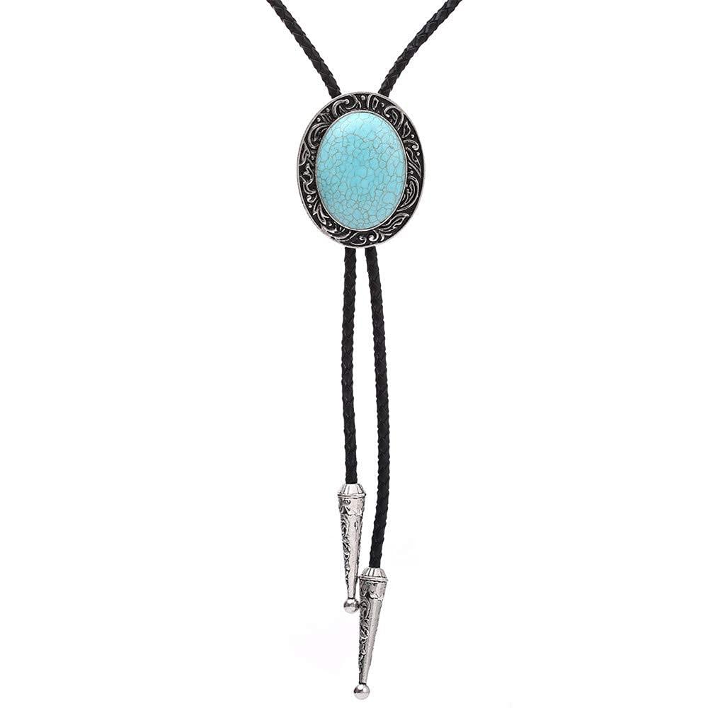 Himongoo Himongoo Bola Bolo Tie for Men Women Leather Rope Wedding Necklace Western Cowboy, Coral Opal Turquoise Opal (Turquoise)