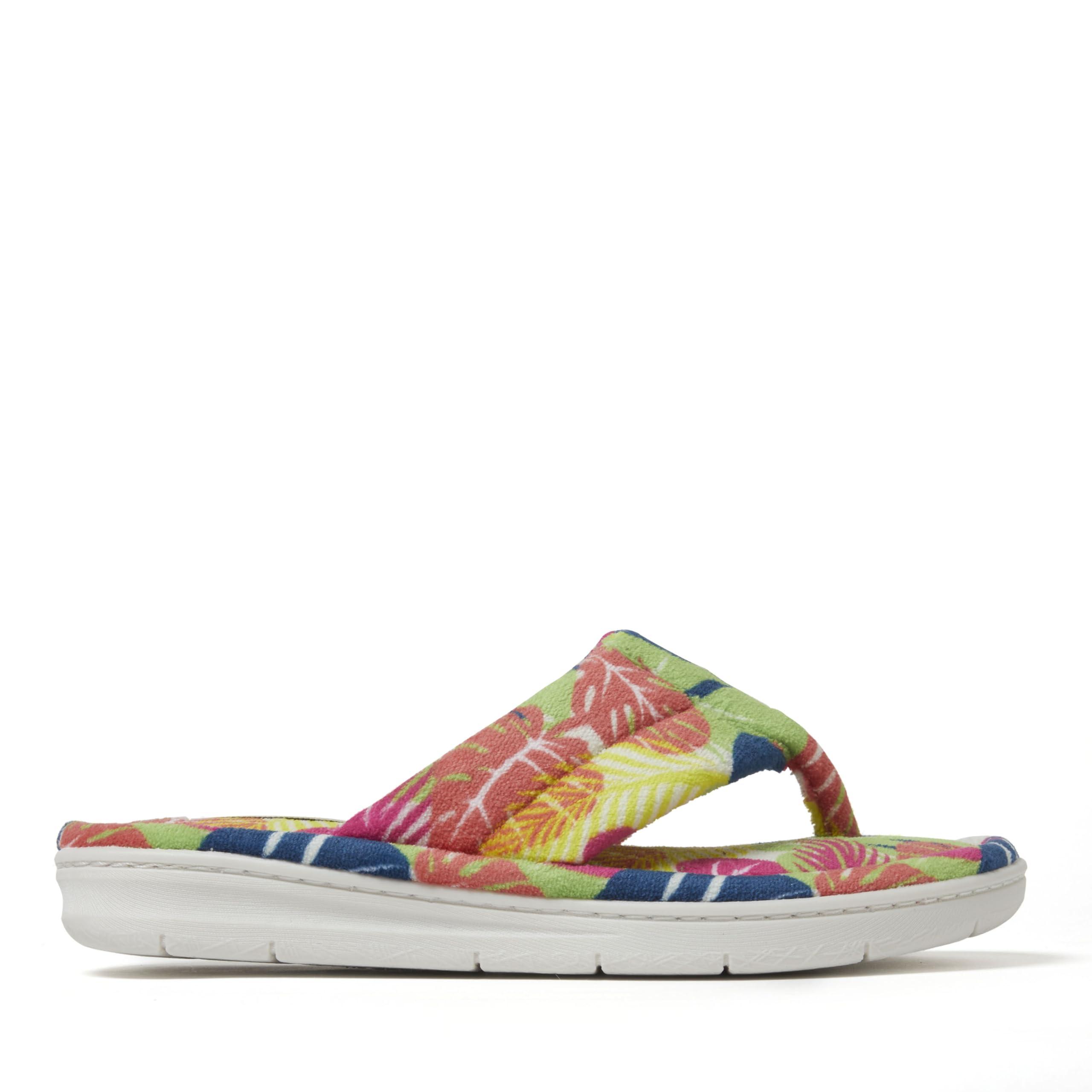 Dearfoams Dearfoams Women's Melanie Terry Thong Slipper, Tropical Print, 7-8