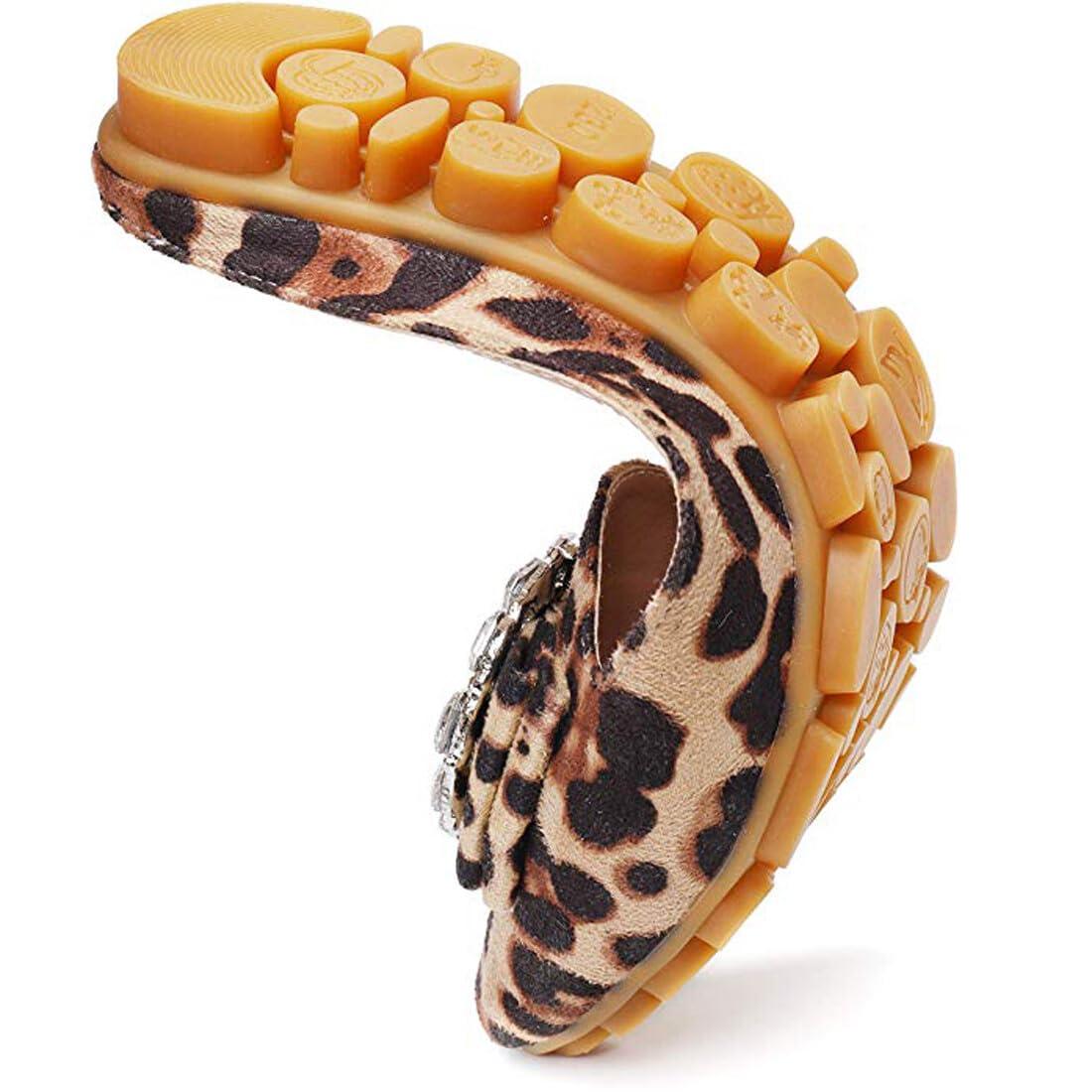 Starella Rhinestone Mules for Women Flats Shoes Slip On Backless Loafer Pointed Toe Dress Mule Slides Velvet Leopard EU43/US10