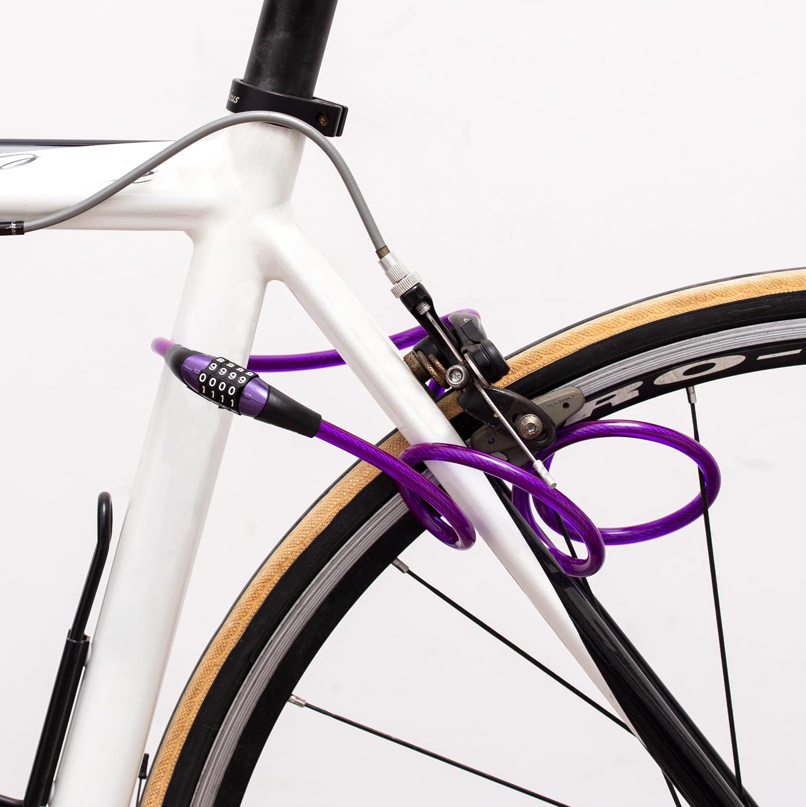 MEETLOCKS MEETLOCKS Combination Bike Cable Lock, Lightweight Mini Bike Lock for Kids Bike,Cable Size 1/3\" x 4\', Purple Security Resettable Cable Lock