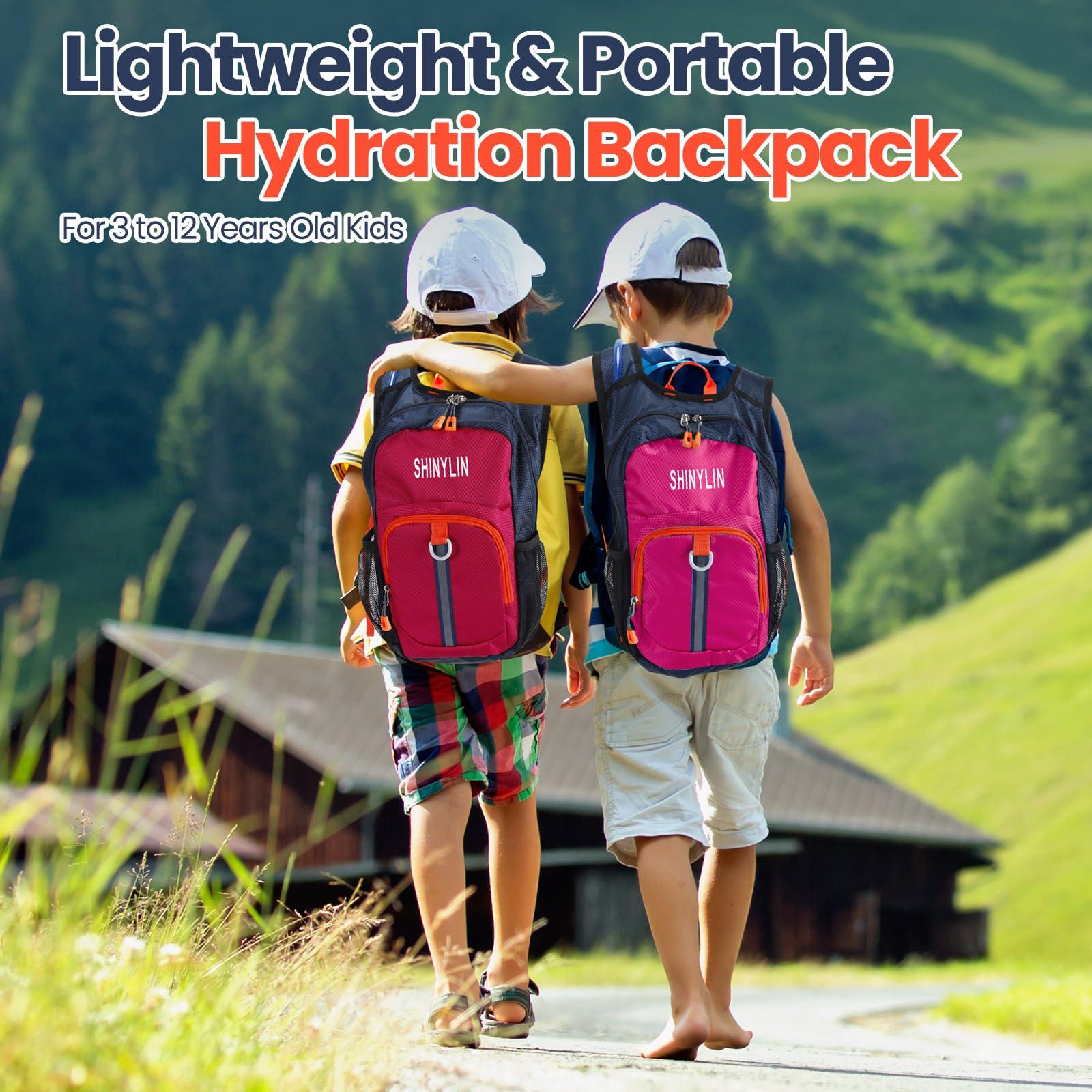 Shinylin Shinylin 2 Pcs Kids Hydration Backpack with 1.5l Water Bladder Lightweight Kids Hiking Backpack Water Rucksack for Boys Girls Climbing Running(Red, Purple)