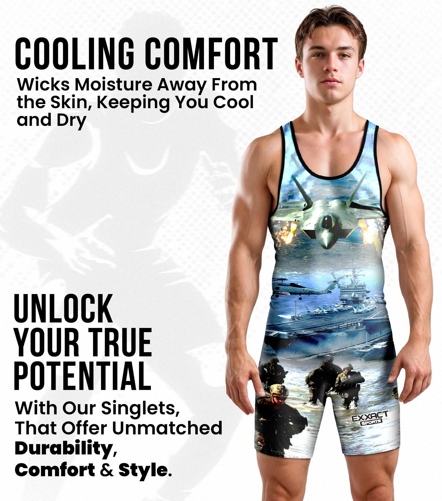Exxact Sports Exxact Sports Sublimated Men's Wrestling Singlet, High-Performance Powerlifting Singlet, Wrestling Singlets for Men (AXL, US Army)