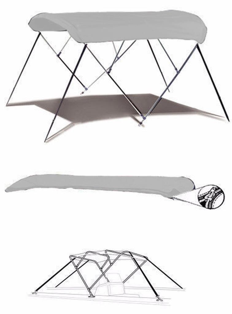 STOPBYUS STOPBYUS 7.6 oz Gray 4 Bow Round Tube Boat Bimini TOP Sunshade Compatible for NIVI ELETE 18 2008-2009