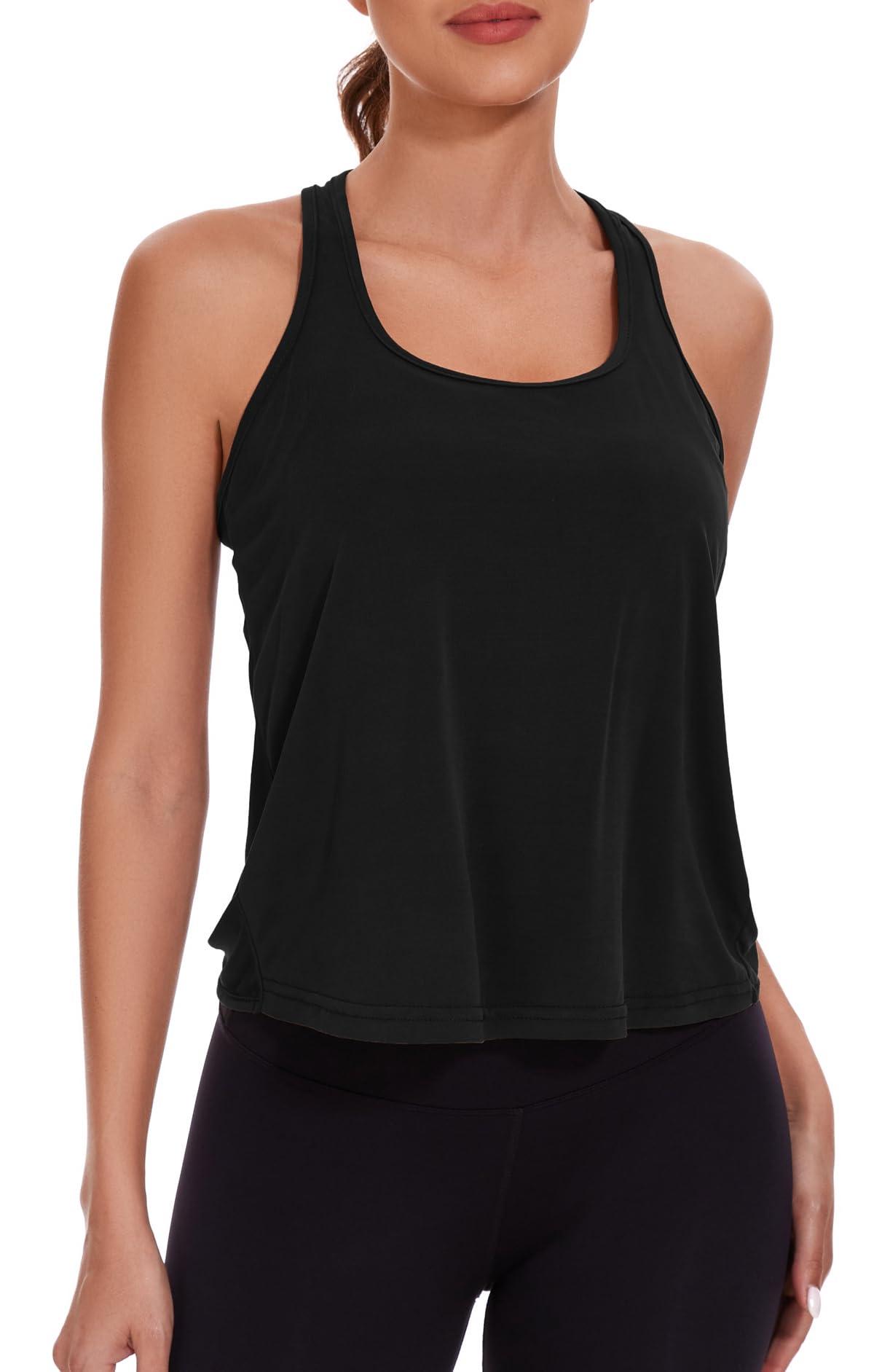 Weckton Womens Summer Open Back Yoga Tops Halter Backless Workout Tank Top Loose Fit Athletic Shirts Gym Activewear for Women Black XL