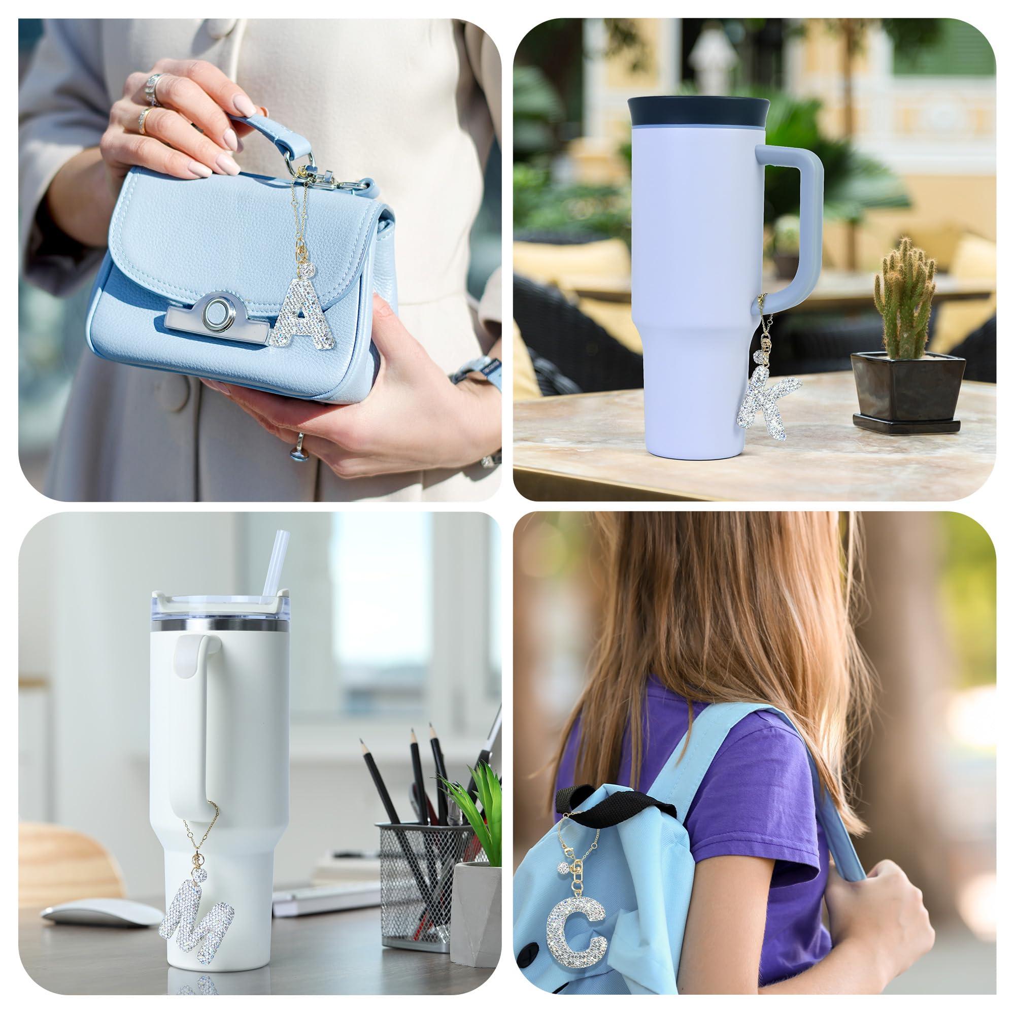 Mokoart Mokoart Glitter Letter Charms for Stanley Cup, Water Bottle Charms for HydroJug Traveler & Stanley Tumbler with Handle, Cute Initial Name ID with Bling Letter for Stanley Cup Accessories (T)