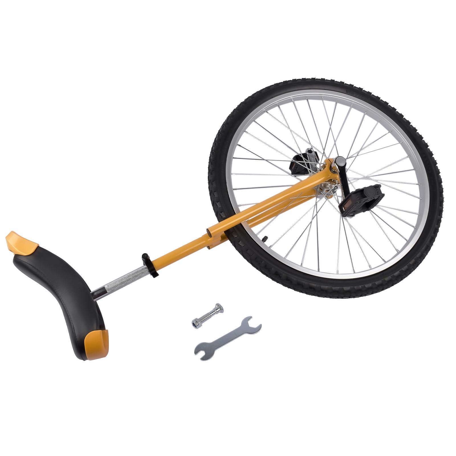 NineFit Basics 24 Inch Unicycle for Kids and Adults One Wheel Unicycle Bike with Adjustable Seat for Exercise Fun Entertainment Circus Performances, Unicycle for Beginners Easy Assembly Yellow