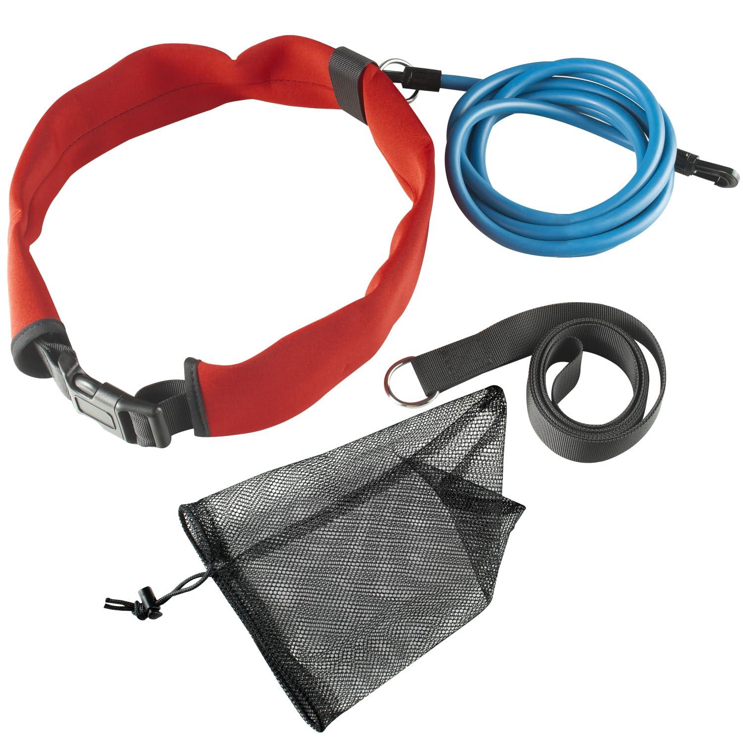 WONEWTH WONEWTH Swim Tether Resistance Belt Stationary Swimming, Pool Swim Bungee Training Belt, Swim Trainer Harness Belts for Adults Exercise (Red)