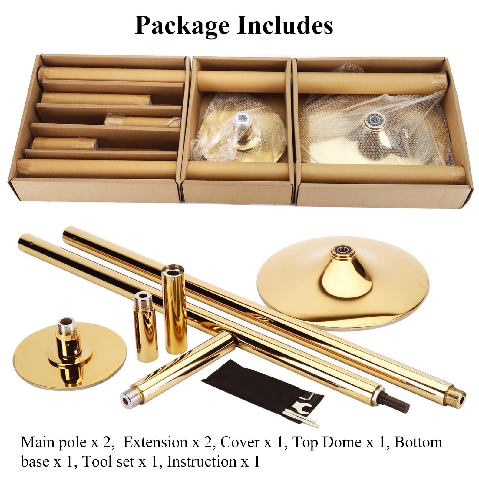 JYDQMOLS Adjustable Height Spinning Pole Gold Portable Dance Pole Kit, Heavy Duty Spinning Steel Pole Apartment Friendly, Living Room/Bedroom/Party Stripper Pole 7.2ft to 12.2ft(2.2M-2.7M(7.2FT-8.9FT))