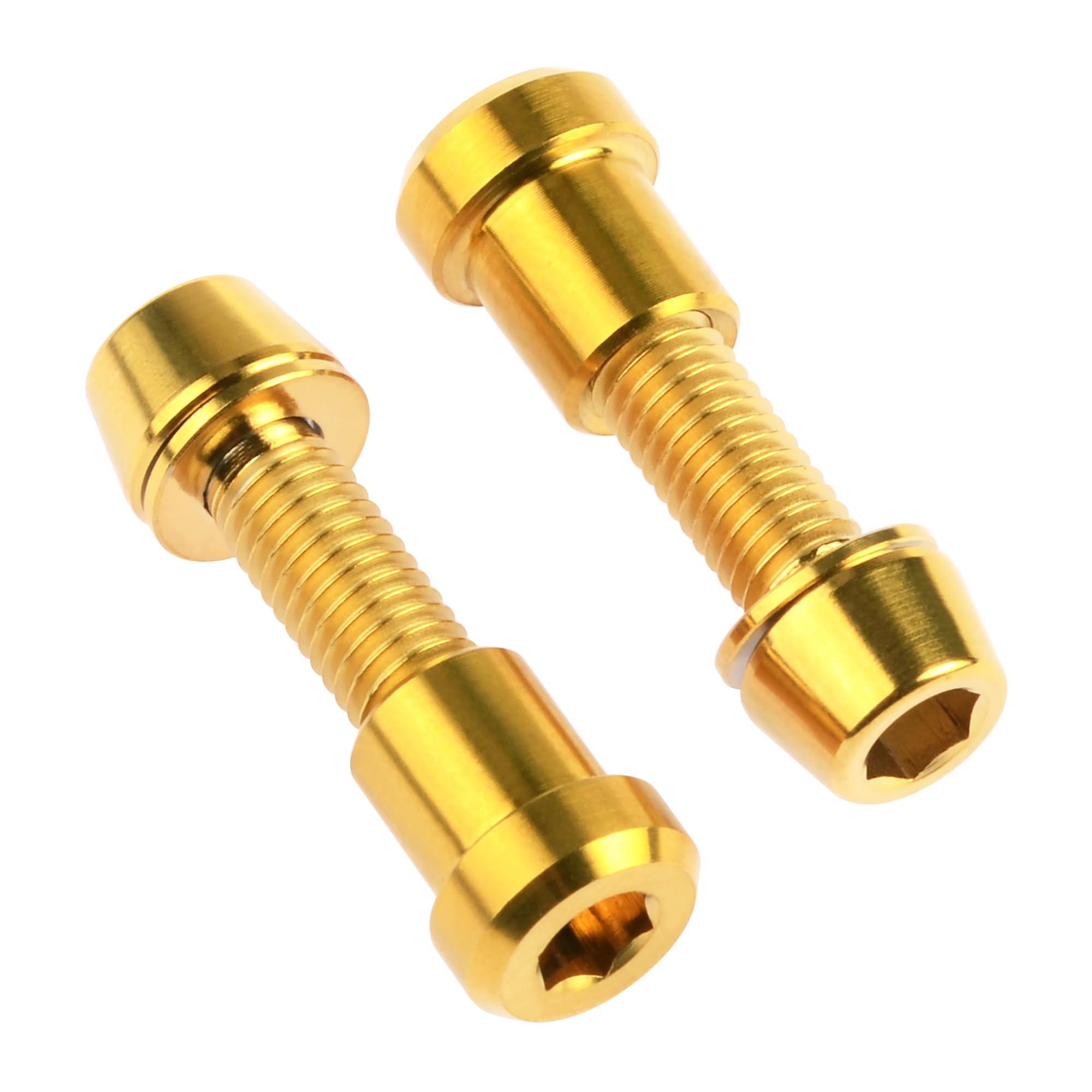 Wanyifa Wanyifa Titanium M5x16 18 20mm Bolt with Washer Hex Head Screw Steerer Clamp Nut for Bicycle Stem Front Forking Lock (Gold Taper Head, M5x20mm)