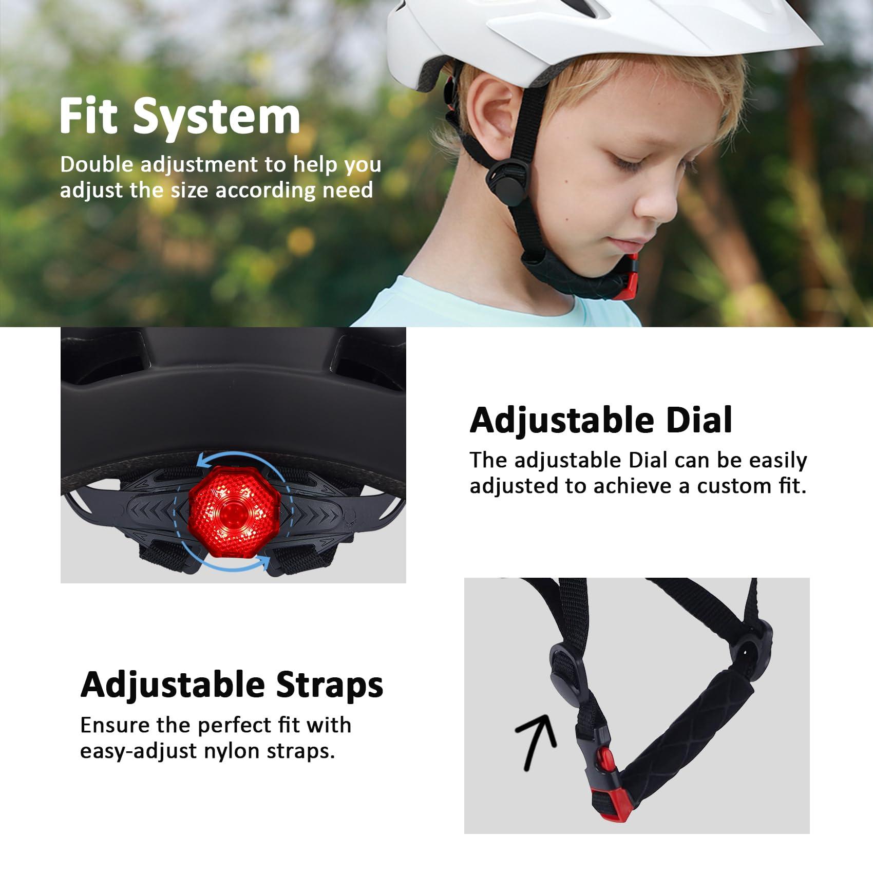 Bilaki Kids Bike Helmet, Youth Toddler Boys Girls Helmets, 2 Size Adjustable for Ages 2-3-5-8-14 Years, Child Helmet with Visor and LED Light, Lightweight Multi-Sport Bicycle Scooter Skate Cycling Helmets