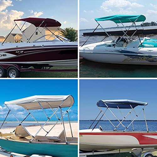 Leader Accessories Leader Accessories Light Grey 3 Bow 6'L x 46" H x 85"-90" W Bimini Top Boat Cover Includes 4 Straps 2 Rear Support Poles Mounting Hardwares Storage Boot with 1" Aluminum Frame