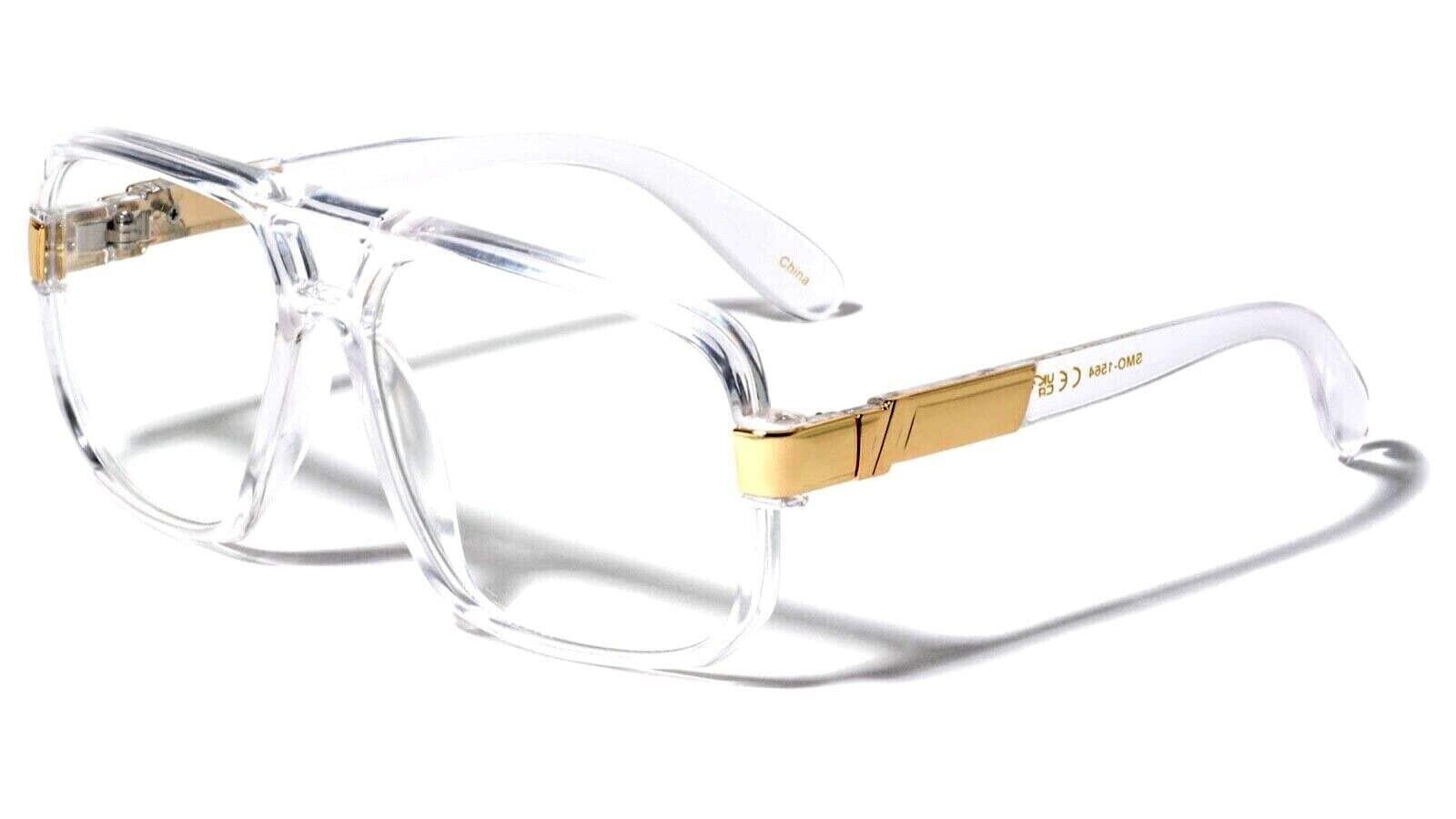 Dweebzilla Dweebzilla Gazelle Swag Square Oversized Sunglasses w/Clear Lenses (Clear & Gold, Clear)