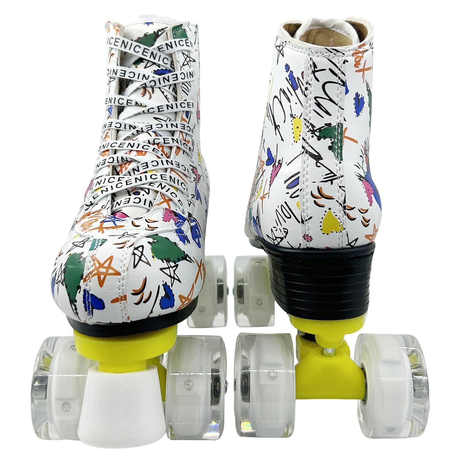 ugboiu Ugboiu Roller Skates for Men and Women, Derby Roller Skates with 4 Shiny Wheel, Classic Double-Row Roller Skates for Indoor and Outdoor