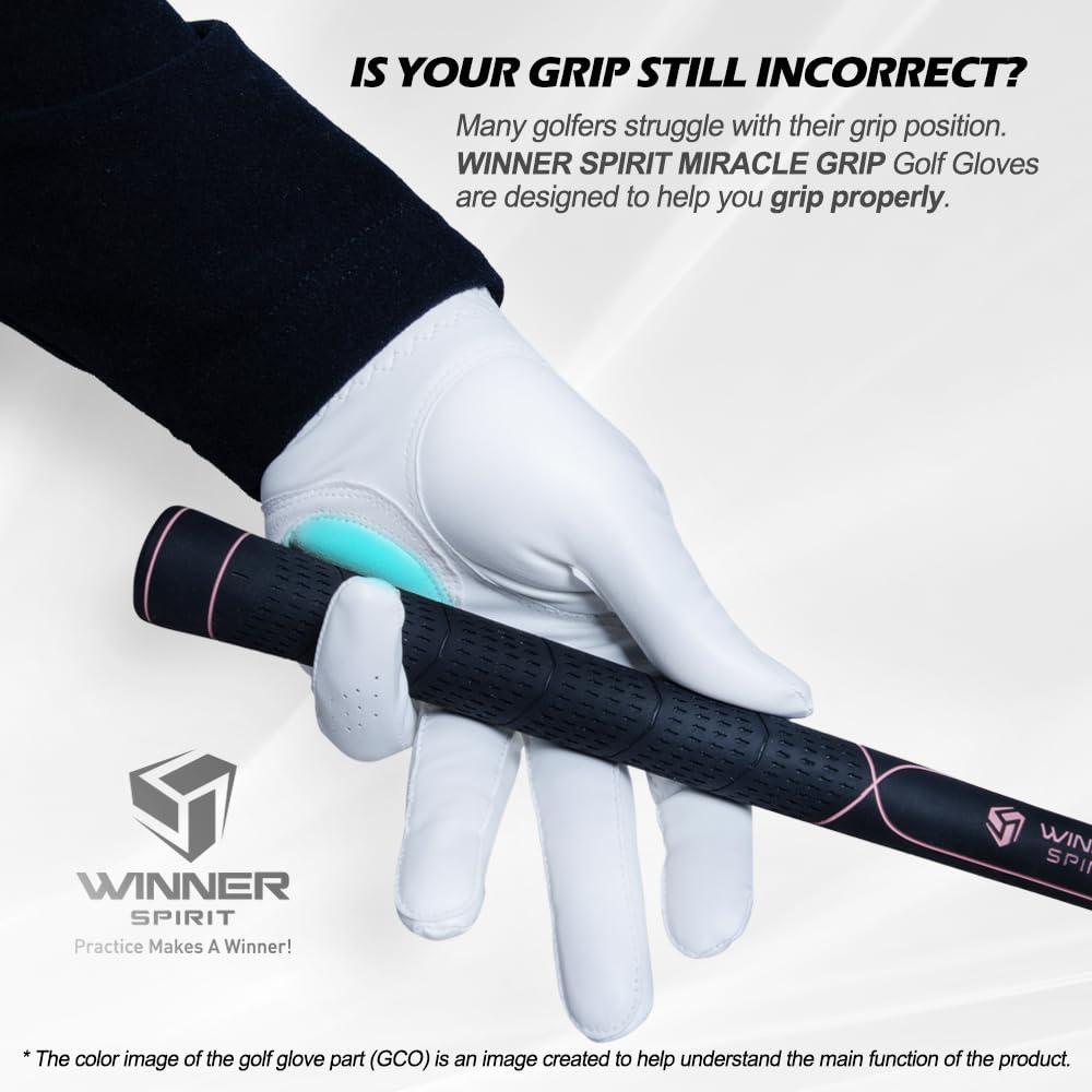 WINNER SPIRIT WINNER SPIRIT Miracle Grip Training Golf Glove Consistent Stable Grip with Cabretta Leather (Hard, Left Hand, Womens S(20))