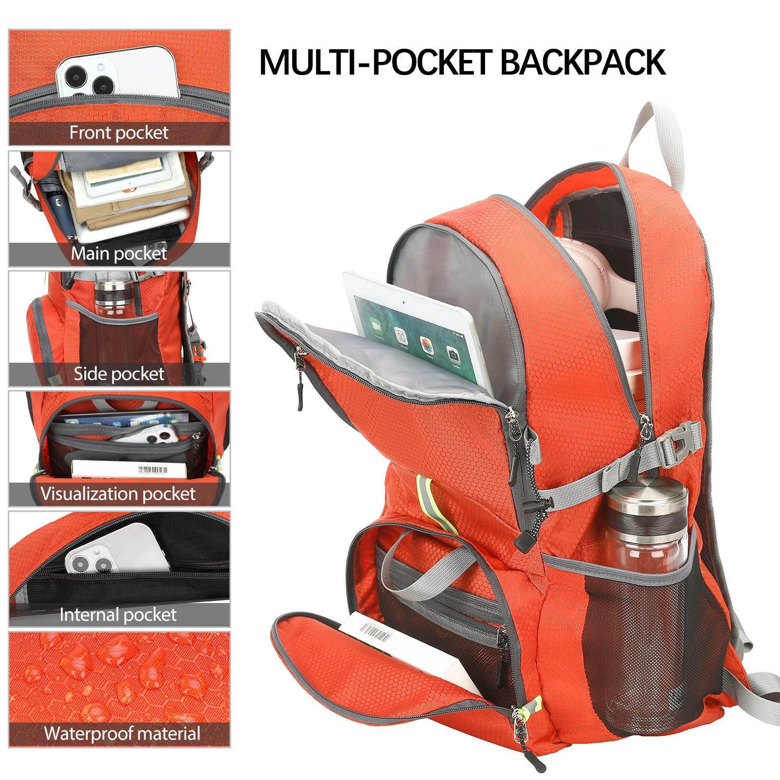 WEREWOLVES WEREWOLVES 35L Ultralight Hiking Backpack, Lightweight Foldable Water Resistant Outdoor Sports Travel Daypack for Women Men (orange, 35L)