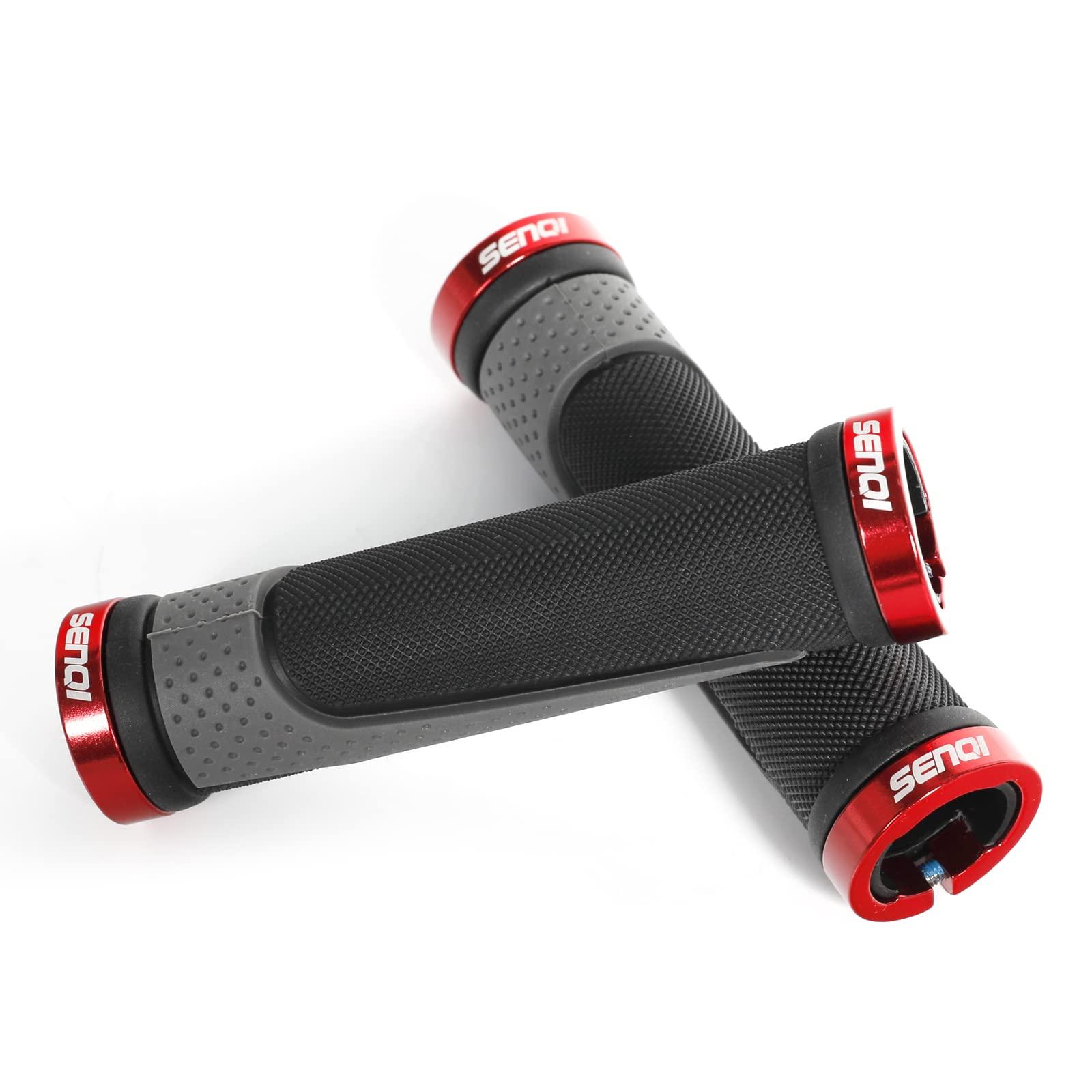 SENQI SENI Bike Grips Lightweight Bicycle Grips 130mm & 90mm, Fit 22.2mm Handlebar Anti-Slip Suitable for Multi-Speed, Mountain & BMX Bikes (Red)