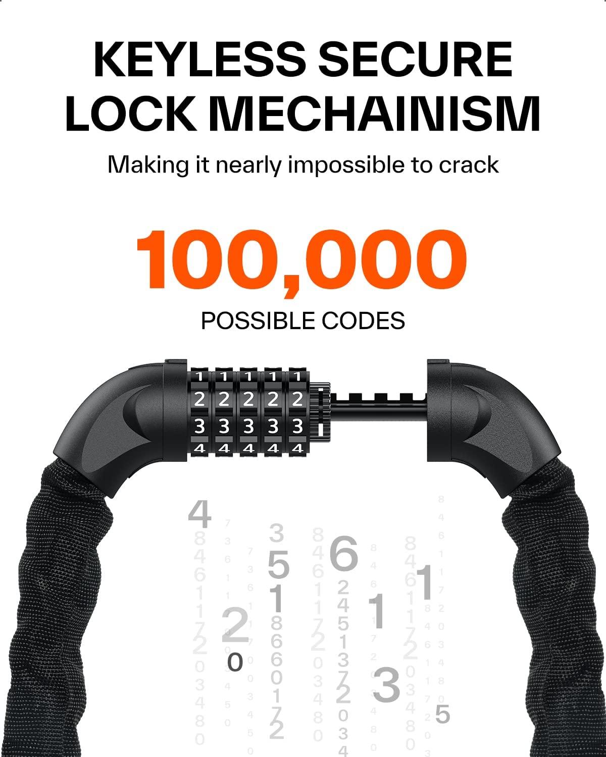 Sportneer Sportneer Bike Chain Lock Heavy Duty, Bicycle Lock with 5 Digit Combination Heavy Duty Anti Theft Keyless Security Bike Locks for Bicycle, Electric Bike, Scooter, Motorcycle, Door, Gate and Fence