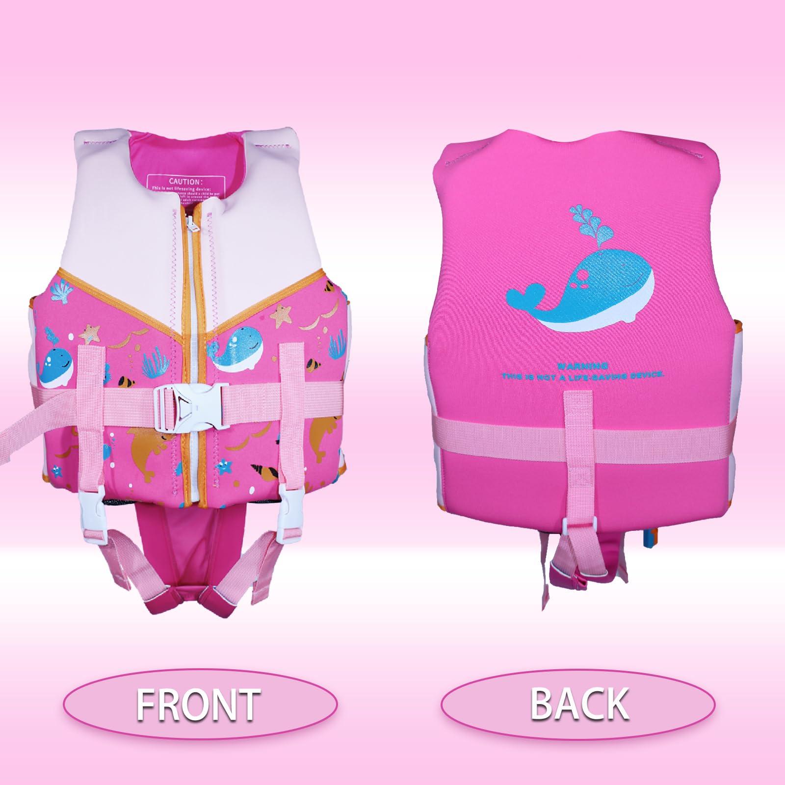 Agicogeo Kids Swim Vests Pool Toddler for 24-64lbs/3-9 Years, Adjustable Swimming Jacket Floaties Aid for Children, Boys Girls Learn to Swim (Pink, M ((35-48 lbs/5-7 yrs))