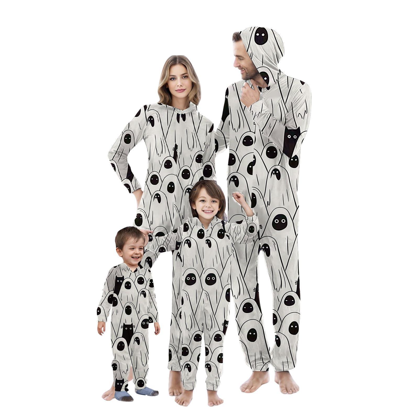 NineFit Basics Family Matching Pjs Halloween, Halloween Costumes for Family, Halloween Pajamas Long Sleeve Family Matching Jumpsuits Rompers Family Halloween Costumes Pajamas Matching Pjs Sets D03 White