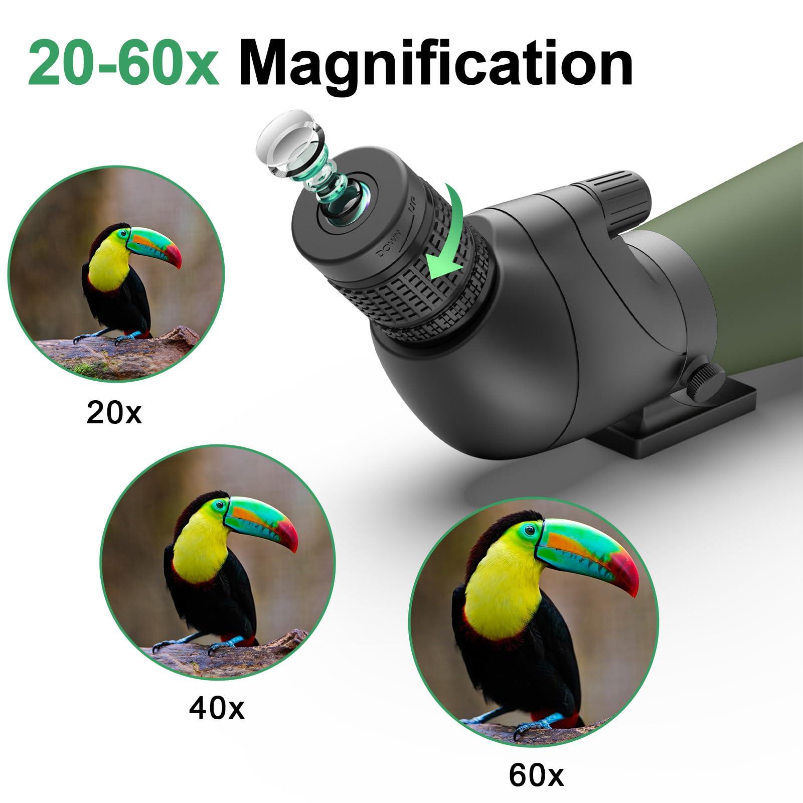 Gosky Gosky Updated 20-60x80 Spotting Scopes with Tripod, Carrying Bag and Quick Phone Holder - BAK4 High Definition Waterproof Spotter Scope for Bird Watching Wildlife Scenery1,Green