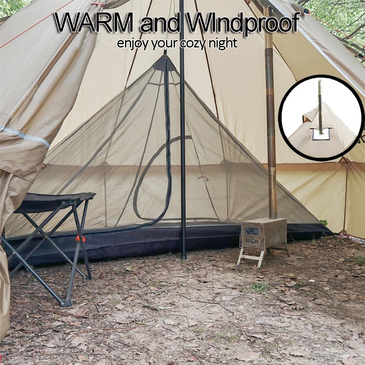 SECTORWING SECTORWING Backpacking Hot Tent with Stove Jack, Lightweight 4 Season Yurt Without Floor, 210T Waterproof House for 1-3 Person Hiking, Camping, Outdoor Hunting, Weight 6.6lb(Brown 3.2m)