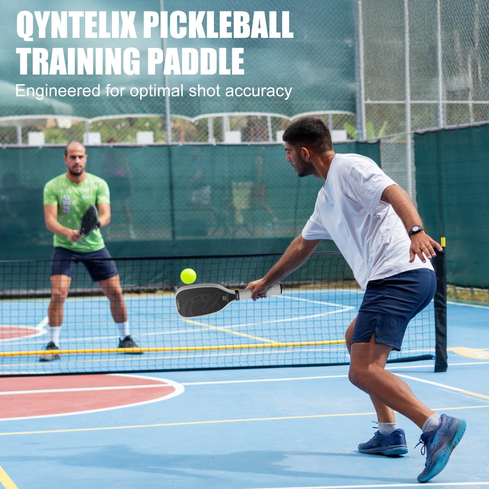Qyntelix Pickleball Training Paddle -USAPA Approved Pickleball Trainer Practice Paddle, Raw Carbon Fiber Particle Paint Frosted Surface, Extra Long Handle, 16mm Core Sweet Spot Training,Gray