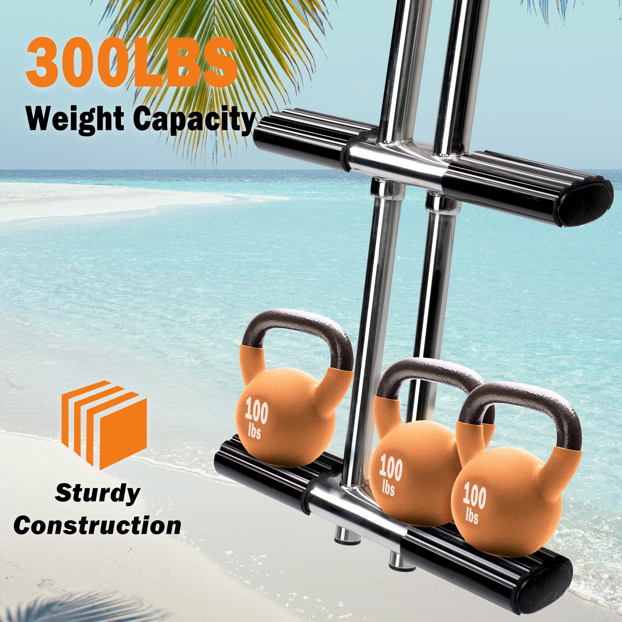 XinKunmarine XinKunmarine 4 Step Boat Ladder, Stainless Steel Dive Boarding Ladders for Bass Fishing Boats, Heavy-Duty with Non-Slip Treads