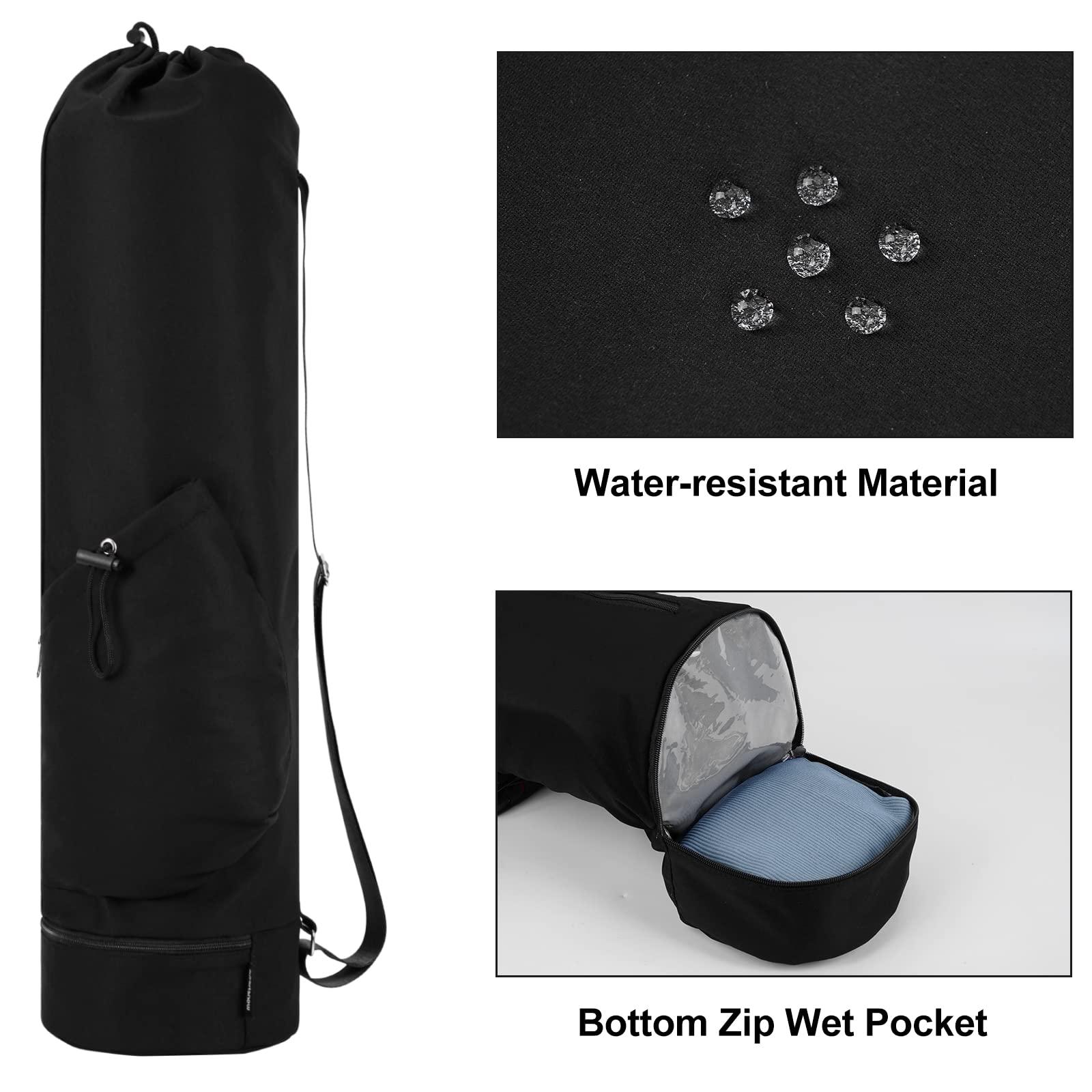 sportsnew sportsnew Yoga Mat Bag with Water Bottle Pocket and Bottom Wet Pocket, Exercise Yoga Mat Carrier Multi-Functional Storage Bag, Black,Patent pending