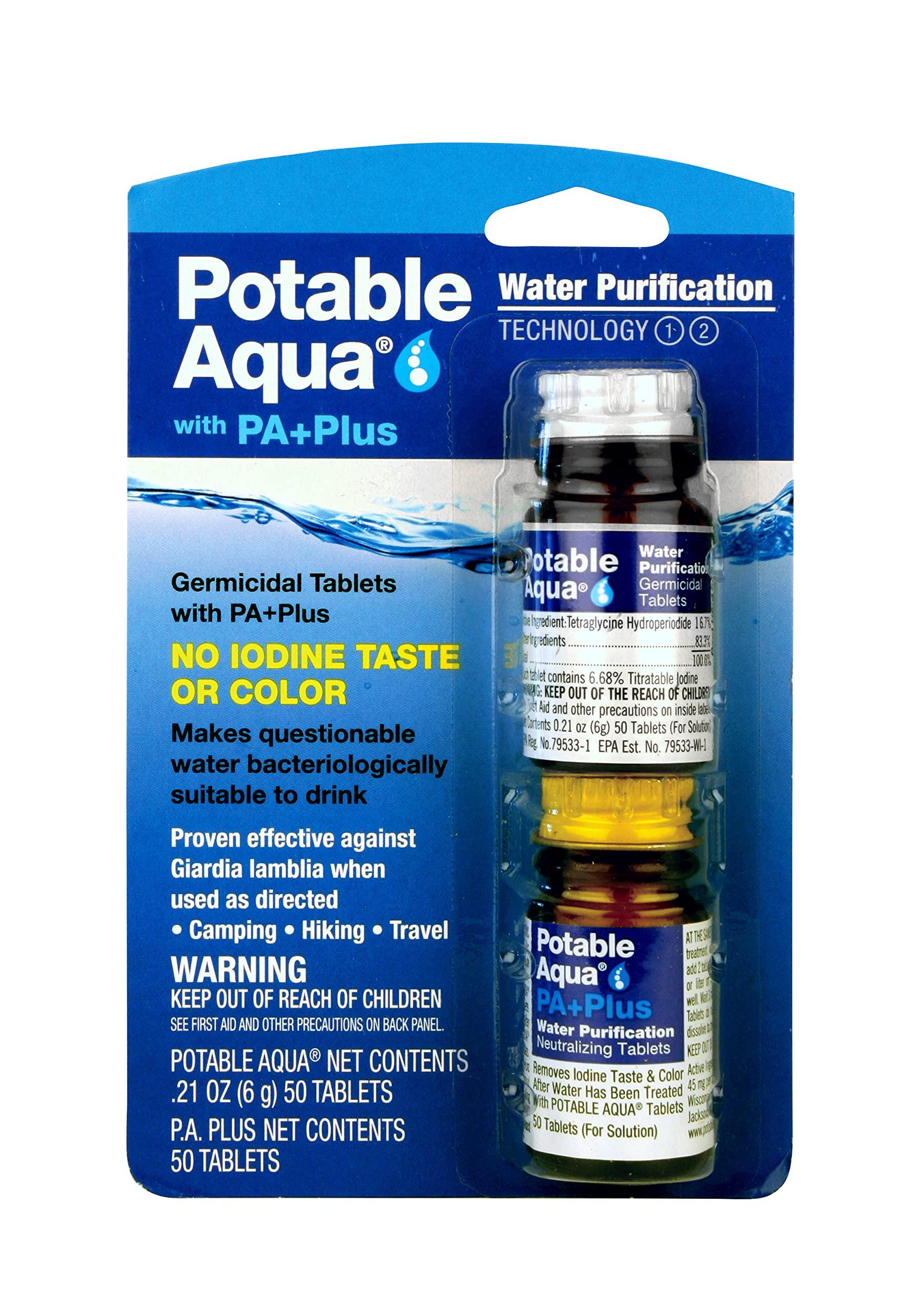 potable aqua Potable Aqua Chlorine Dioxide Water Purification Tablets - 30 Count & Water Purification Tablets with PA Plus - Two 50 Count Bottles