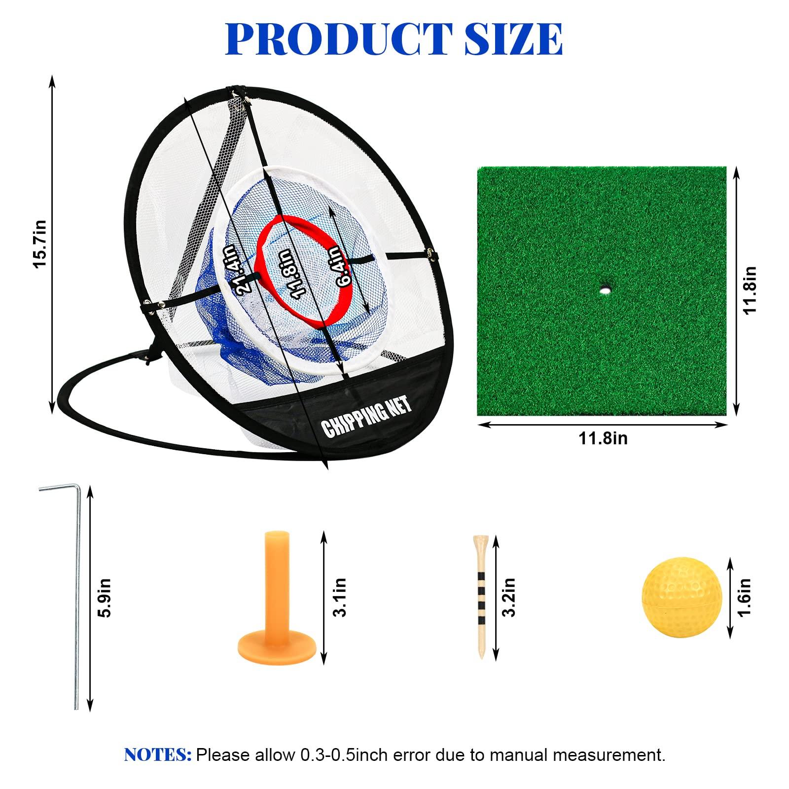 REYSHIN Golf Practice Chipping Net with Golf Hitting Mat, Pop Up Golf Nets Portable Chipping Net Golf Target Wooden Tees Rubber Tee Holder Golf Balls Fixed Parts for Swing Training(Golf Net+Mat)