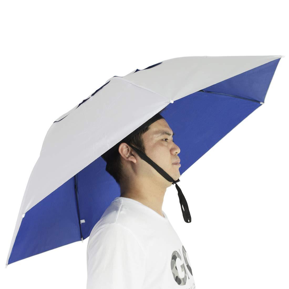 NEW-Vi NEW-Vi Fishing Umbrella Hat Folding Sun Rain Cap Adjustable Multifunction Outdoor Headwear Sliver/Blue + Sliver/Blue Oxford cloth double layer