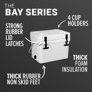 COASTLAND Coastland Bay Series Cooler Premium Everyday Use Insulated Rotomolded Cooler, Small Ice Chest for Tight Spaces, Soccer Games, & Tailgates, Blue, 15 QT