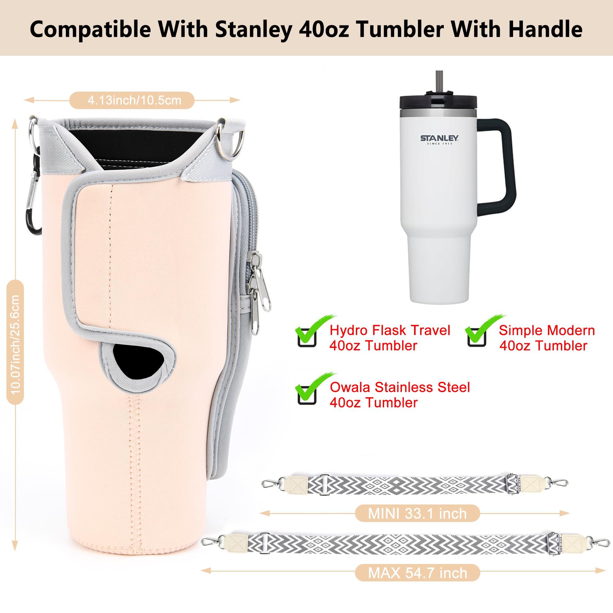 RIFESI Water Bottle Holder Carrier with Adjustable Strap for Stanley Cup 40oz with Handle, Neoprene Water Bottle Sling Bag with Phone Pocket & Carabiner Tumbler Accessories, Birthday Gifts for Men Women