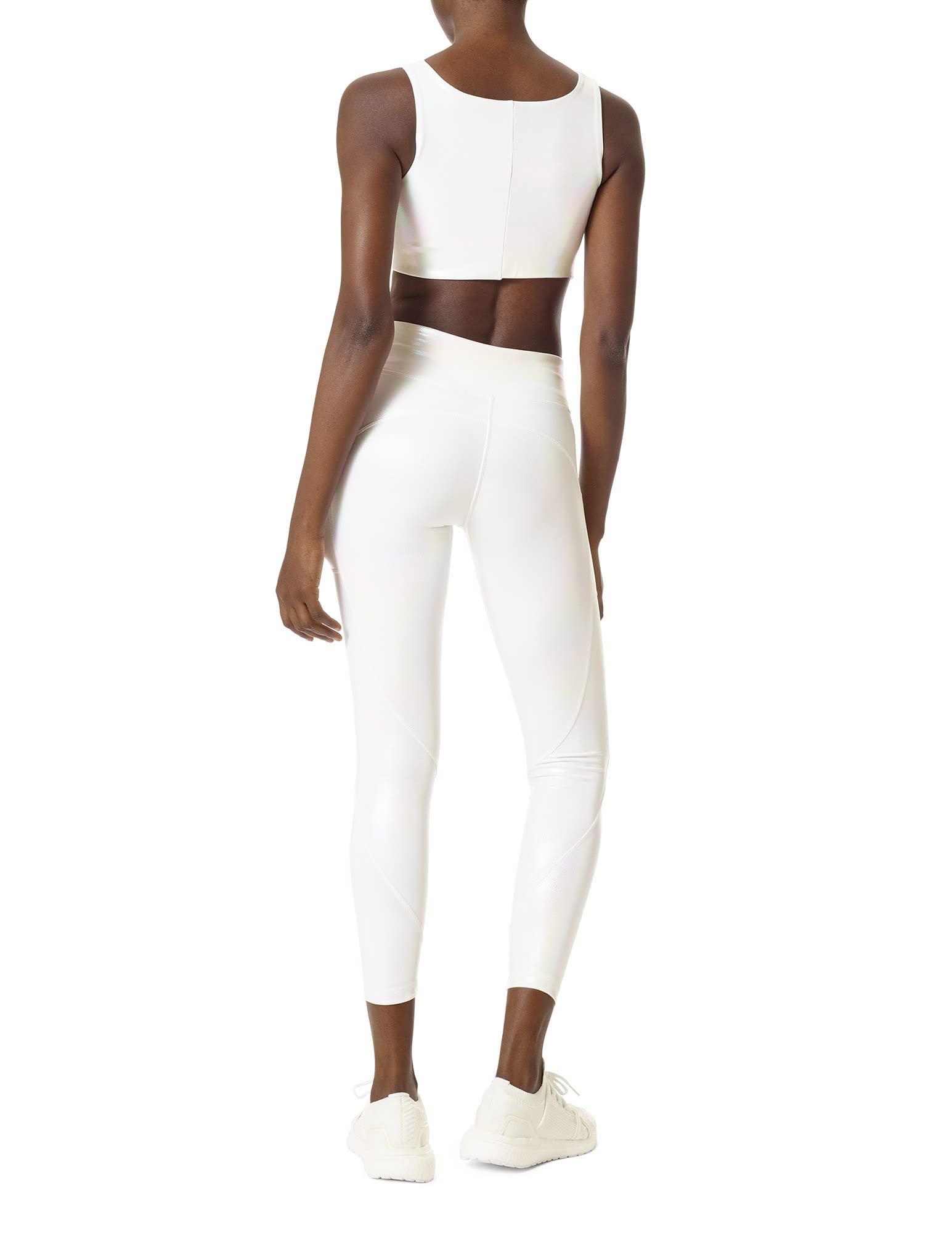 HUE HUE Women's Activewear Leggings with Pockets, Skimmer, Iridescent White, Medium