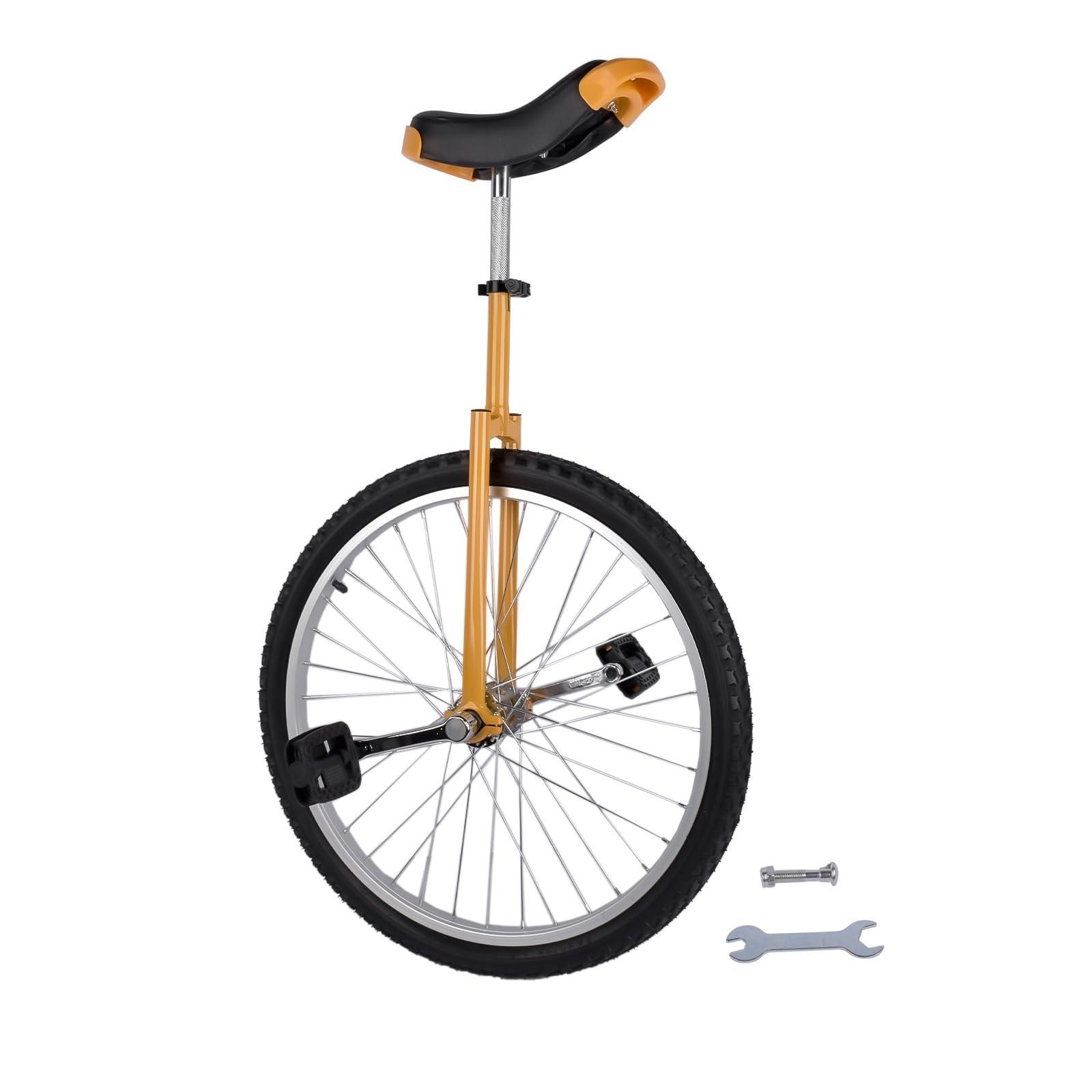 NineFit Basics 24 Inch Unicycle for Kids and Adults One Wheel Unicycle Bike with Adjustable Seat for Exercise Fun Entertainment Circus Performances, Unicycle for Beginners Easy Assembly Yellow