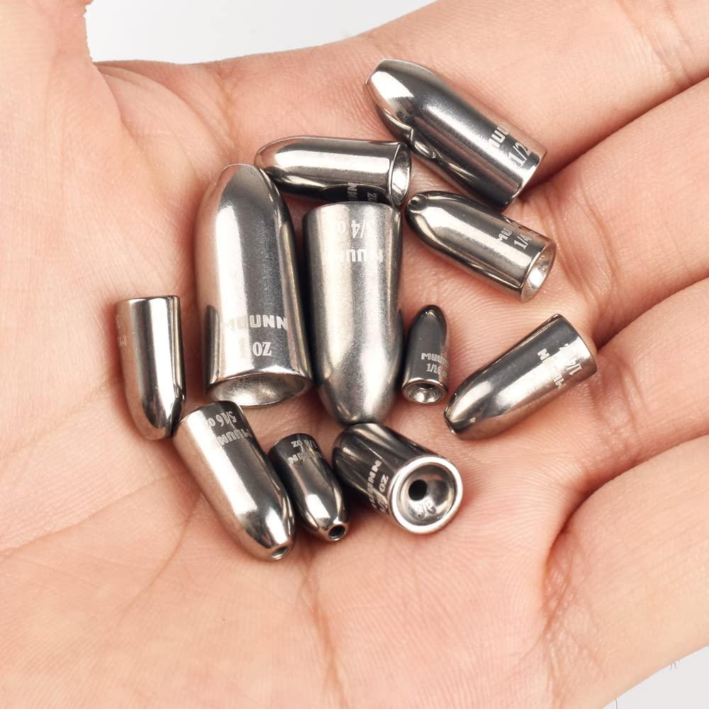 MUUNN MUUNN 6 Pack Tungsten Worm Weights Fishing Sinkers, Tungsten Fishing Weights, Bullets Fishing Weights Bundle kit for Texas Rig and Carolina Rig(Plain,3/4oz