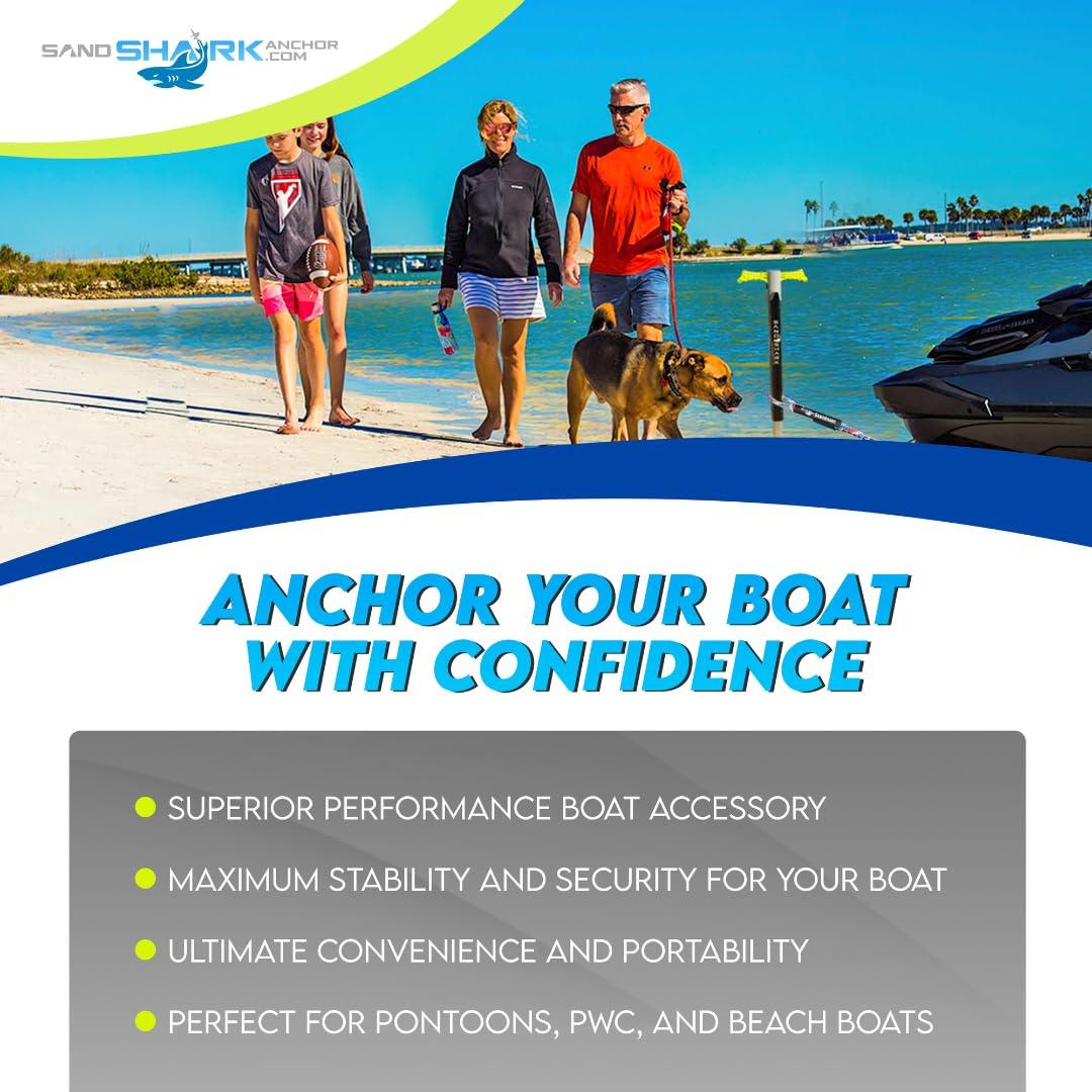 SAND SHARK SANDSHARKANCHOR.COM SandShark Supersport 2.0 Boat Anchor - Shallow Water Anchor Pole - Great Jet Ski Anchor, PWC Anchor, Pontoon Boat Accessories for Beach and Sandbar - Adjusts 29\"-48\" w/Case
