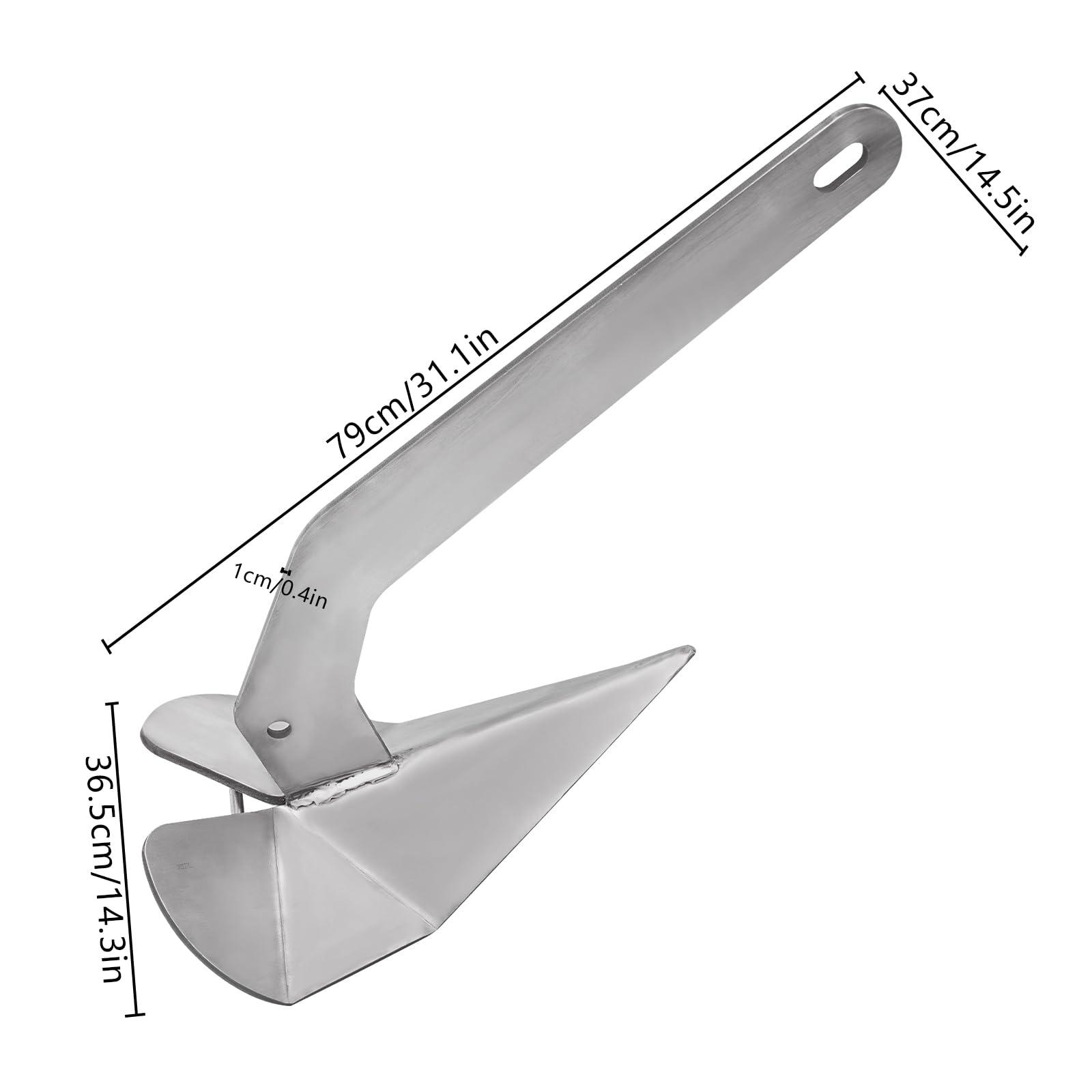 LOHISHILO LOHISHILO Boat Anchor Kit 35 lb Small Yacht Boat Anchor, Marine Stainless Steel 316 Wing Style Anchor 31.1 * 14.4.14.6in for Sand, Pebbles, Rocks, Grass, Seaweed, Coral Bottoms