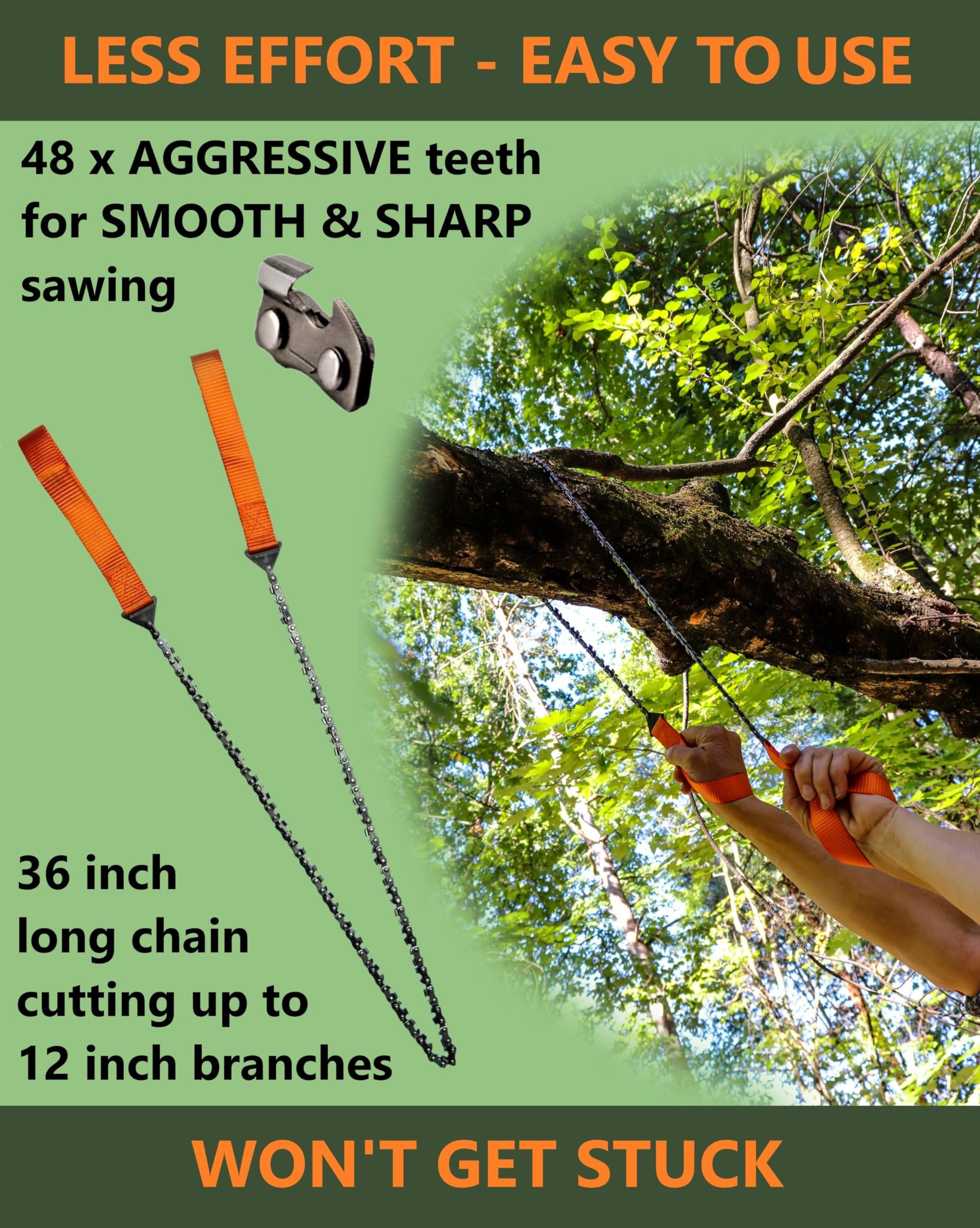 Roadfare Pocket Chainsaw - 36 Inch Manual Hand Chain Saw - Pocket Saw with 48 Bidirectional Teeth - Camping Saw Survival Saw For Fast Easy Cutting - Wire Saw - Rope Saw - Cable Saw - Backpacking Gear Camp Saw