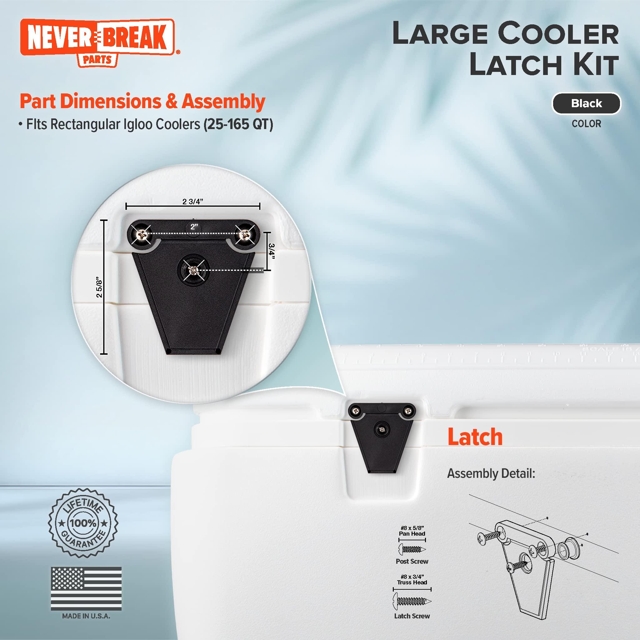 NeverBreak Parts NeverBreak Parts - 2 Pack Black Igloo Cooler Replacement Latches | Igloo Cooler Replacement Parts Kit Includes Posts and Screws | High Strength Ice Chest Repair Kit