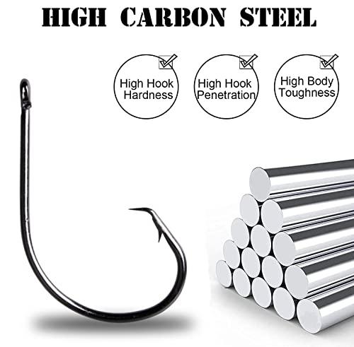 AGOOL Fishing Hooks Circle Hooks Saltwater, 50/150pcs in-line Circle Hooks High Carbon Steel Fish Hooks Straight Eye Barbed Point Catfish Hooks Octopus Hooks for Freshwater Saltwater Fishing