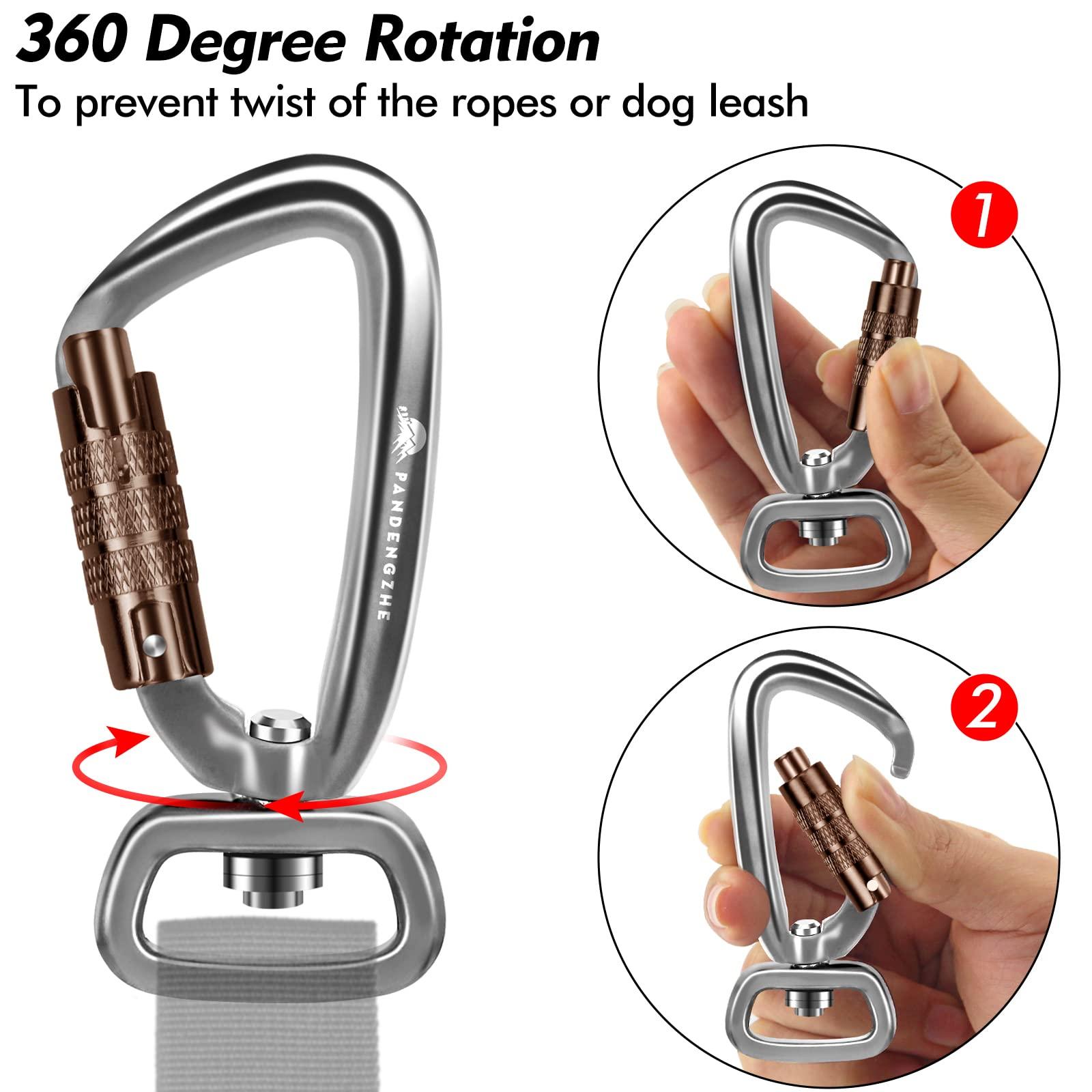 PANDENGZHE PANDENGZHE 2 Pack Locking Carabiner Clip 2.5" with Swivel Ring for Securing Pets, Dog Leash Harness, Camping, Hiking, Keychains
