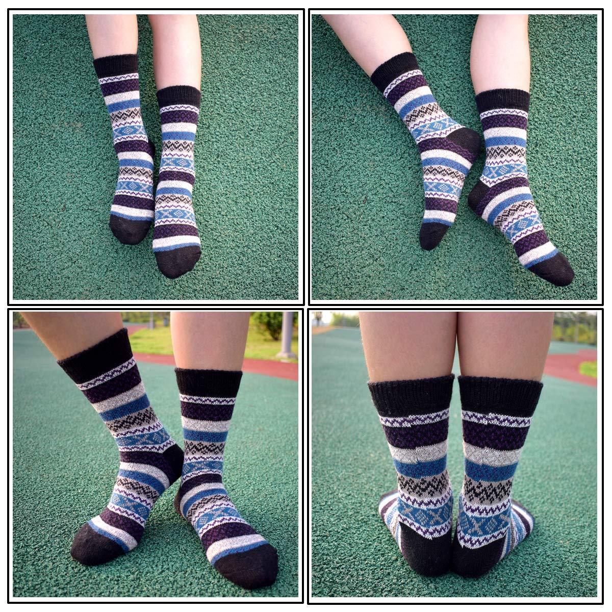 YZKKE YZKKE 5Pack Womens Vintage Winter Soft Warm Thick Cold Knit Wool Crew Socks, Multicolor, free size