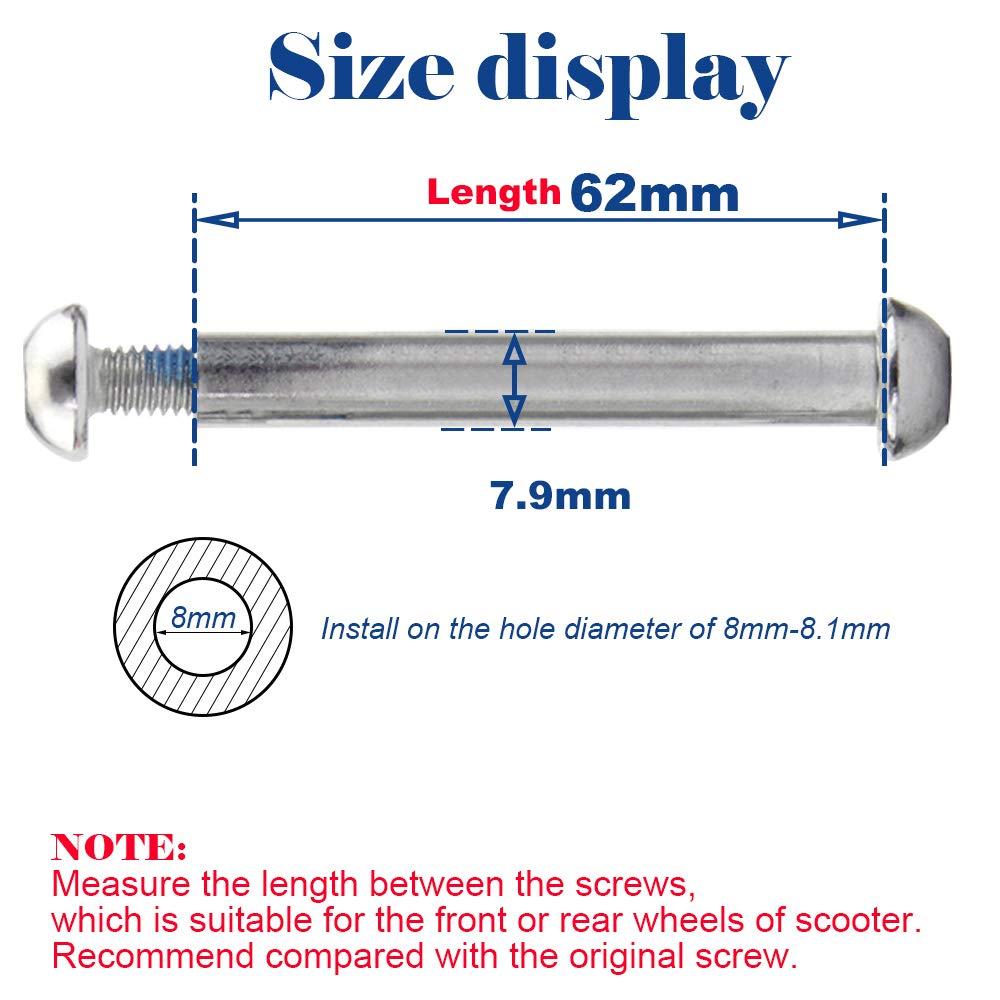 OTFAITP OTFAITP M8 8mm x 28mm-86mm 8.8 Grade Carbon Steel Axle Allen Screw Bolt Set for Front Rear 2 3 4 Wheel Stunt Scooter Dash Teen/Adult Kick Scooter-800+lb Capacity (62mm)